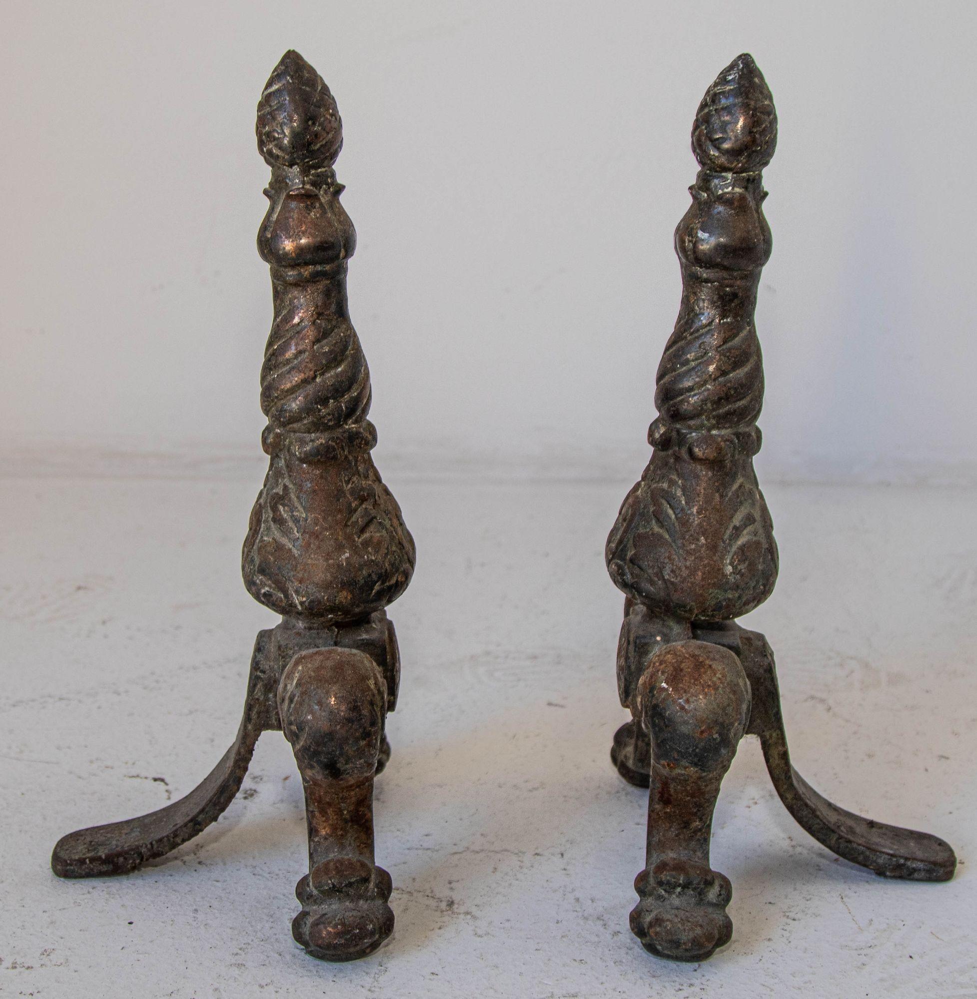 Late Victorian 19th Century Victorian Cast Iron Fireplace Andirons For Sale