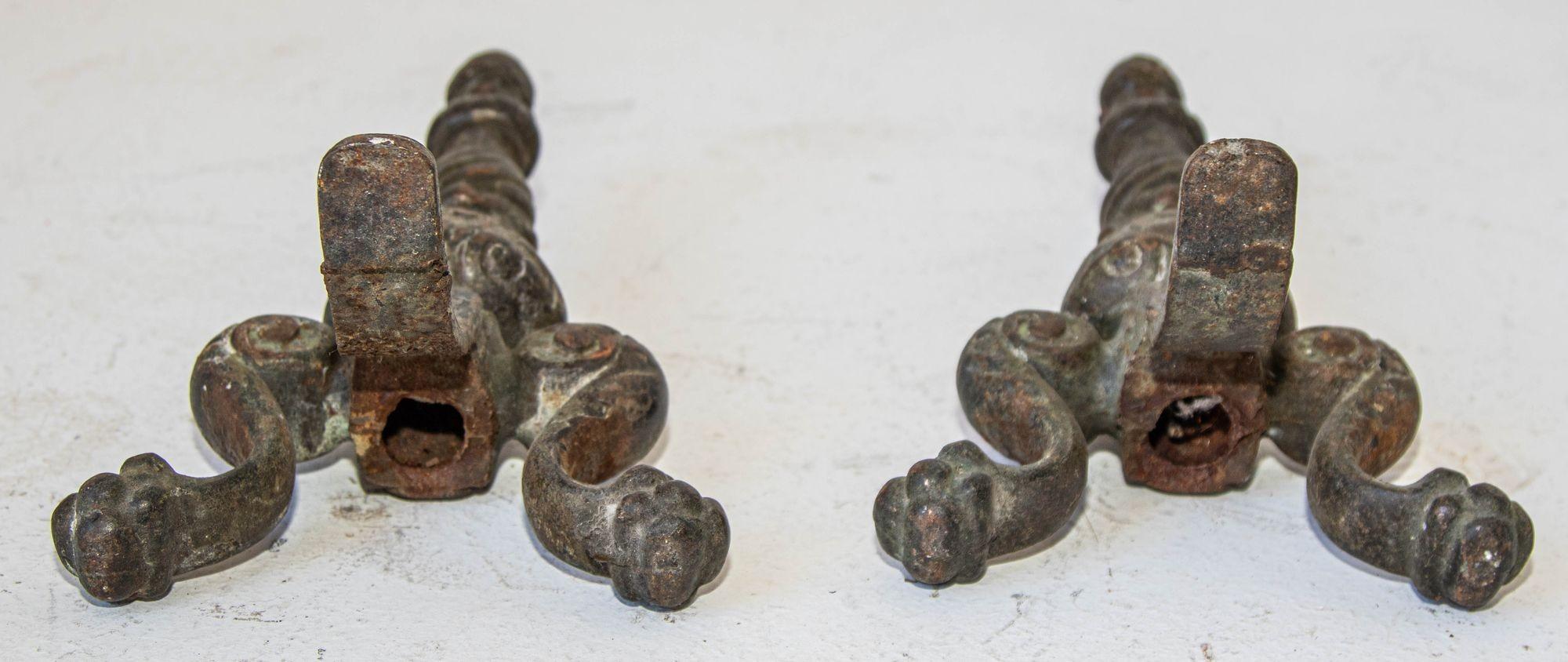 19th Century Victorian Cast Iron Fireplace Andirons 3