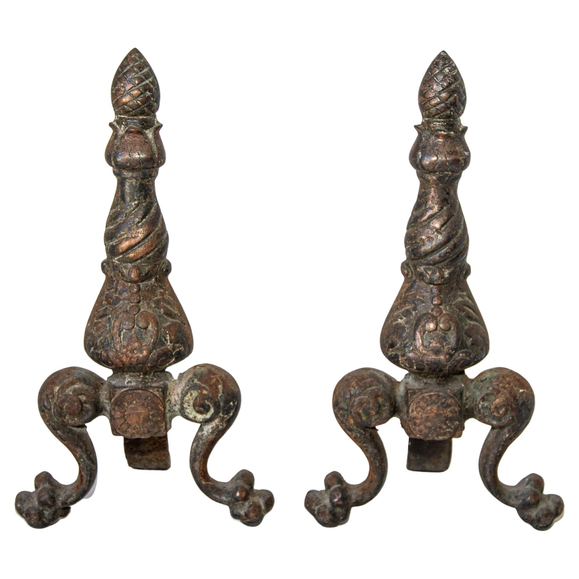 19th Century Victorian Cast Iron Fireplace Andirons For Sale