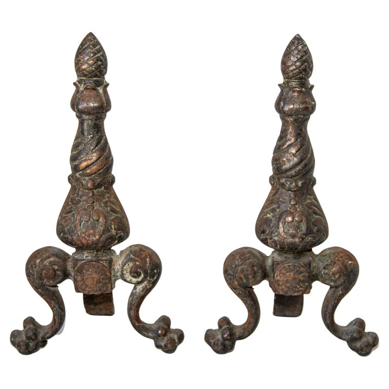 19th Century Victorian Cast Iron Fireplace Andirons For Sale at 1stDibs