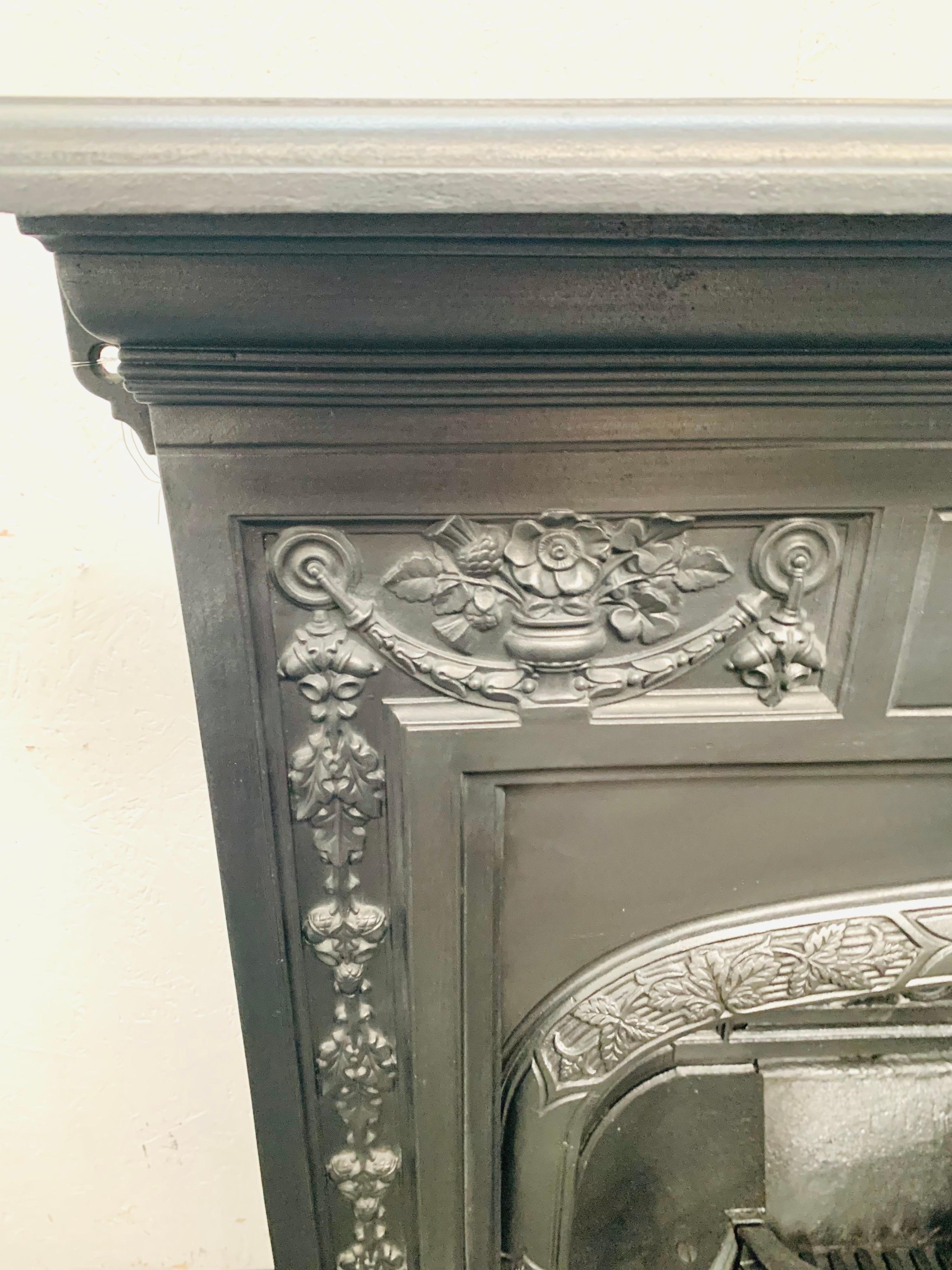 Blackened 19th Century Victorian Cast Iron Fireplace