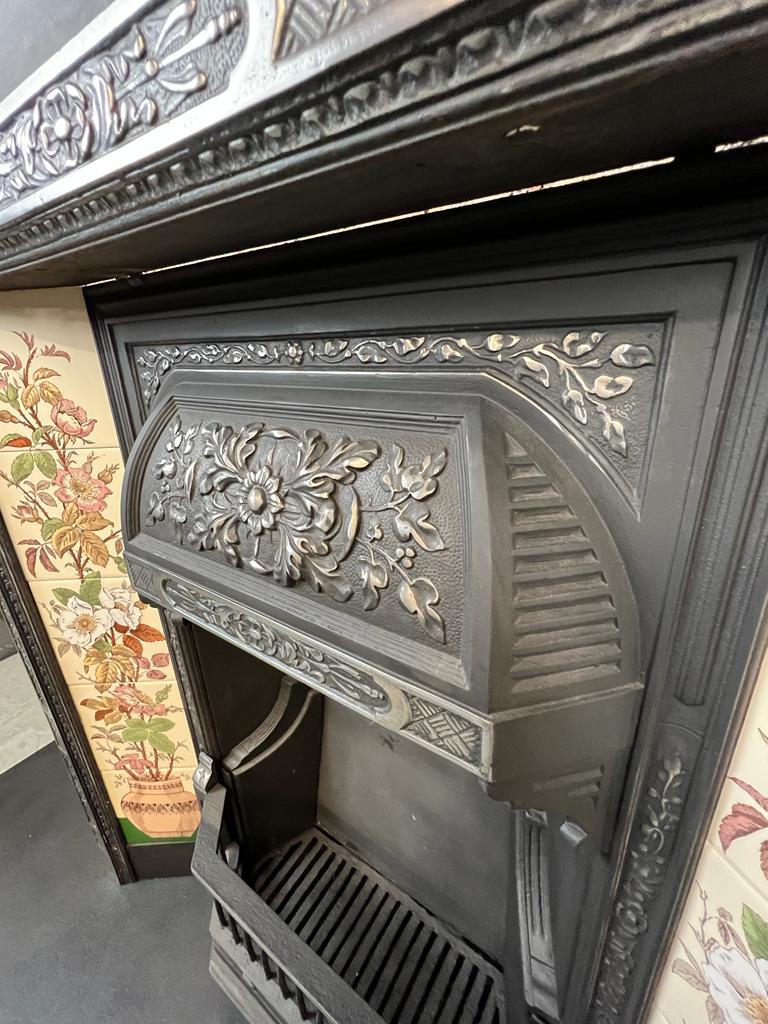 Ceramic 19th Century Victorian Cast-iron Fireplace Tiled Insert