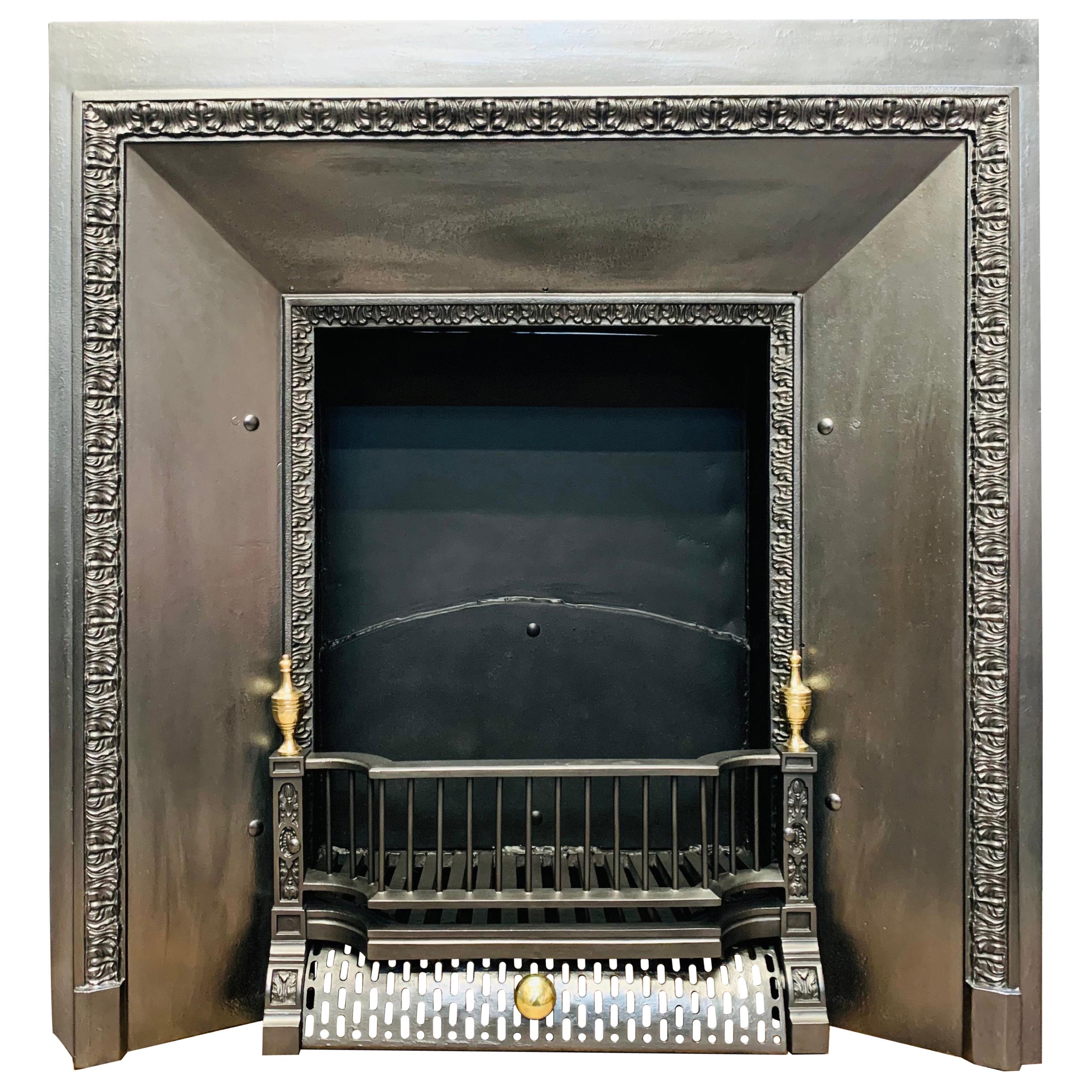 19th Century Victorian Cast Iron Splayed Fireplace Insert For Sale