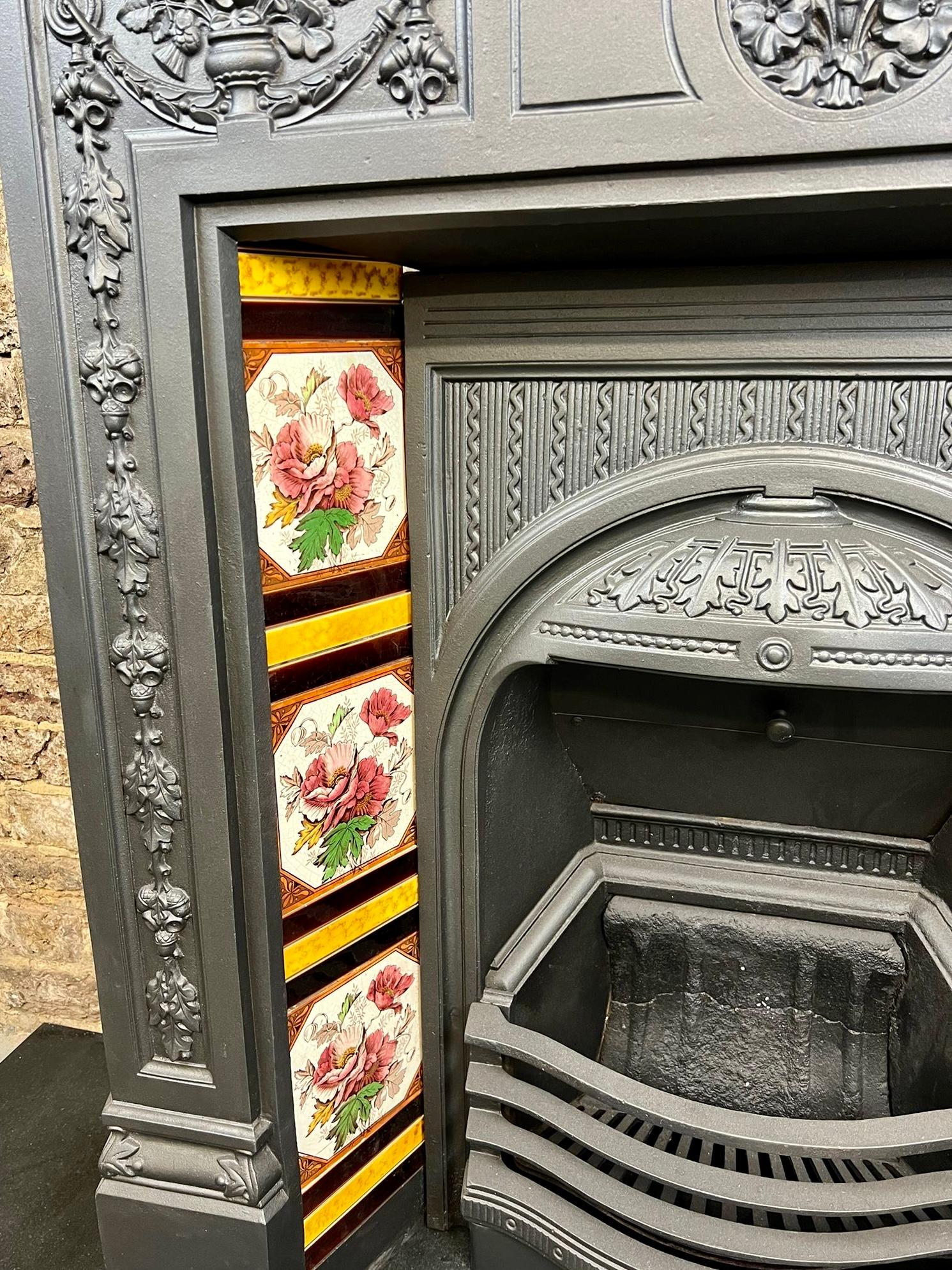 19th Century Victorian Cast Iron Tiled Combination Fireplace 5