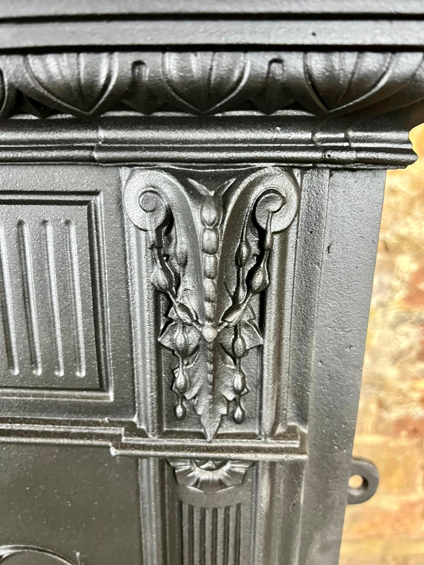 Blackened 19th Century, Victorian Cast-iron Tiled Combination Fireplace For Sale