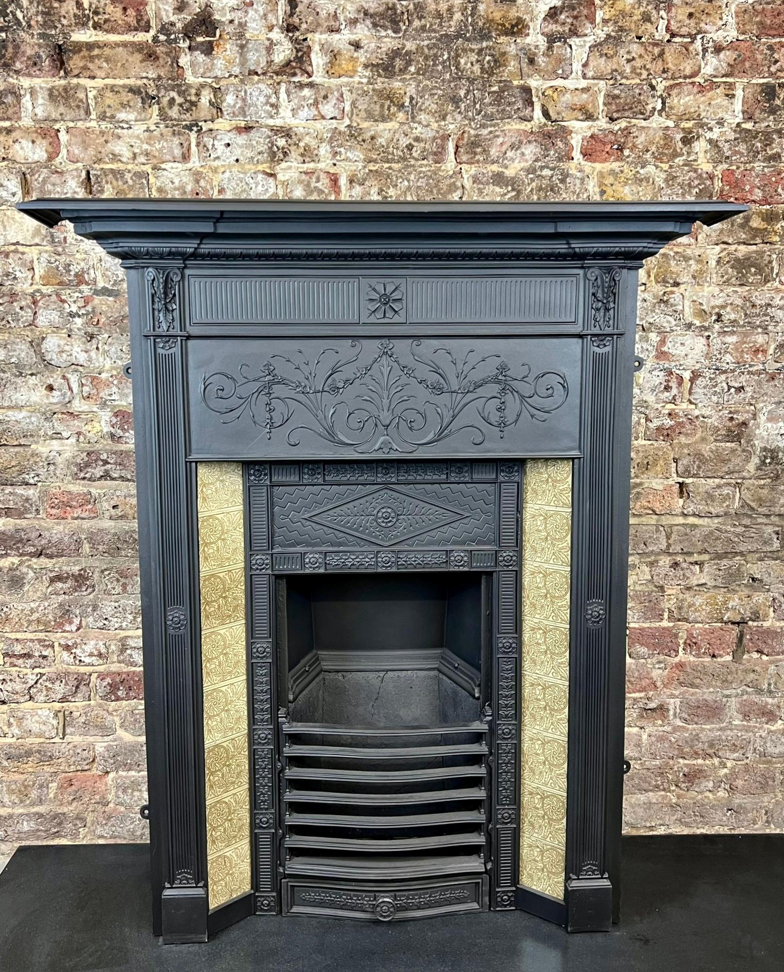 19th Century, Victorian Cast-iron Tiled Combination Fireplace For Sale 1