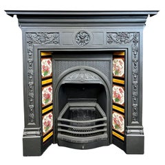 19th Century Victorian Cast Iron Tiled Combination Fireplace
