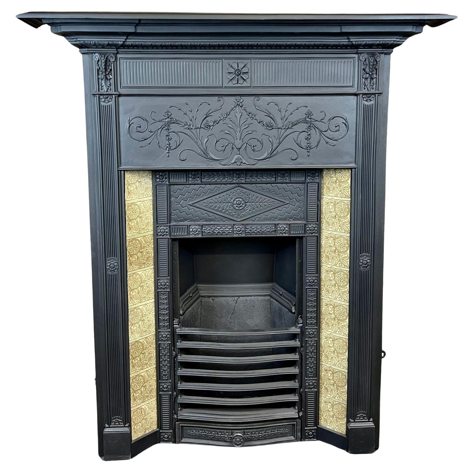 19th Century, Victorian Cast-iron Tiled Combination Fireplace For Sale