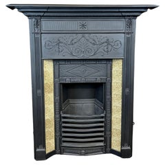 Vintage 19th Century, Victorian Cast-iron Tiled Combination Fireplace