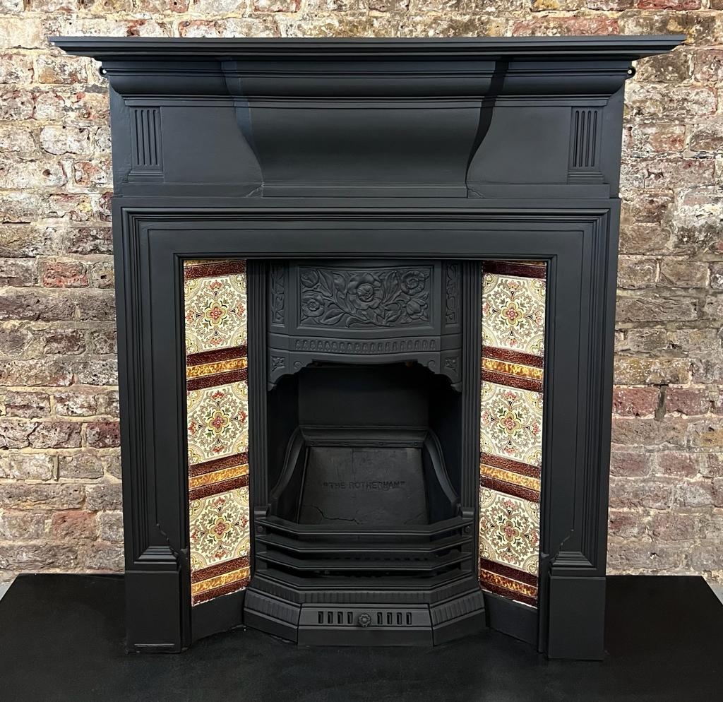 19th Century Victorian Cast-Iron Tiled Fireplace Combination 5