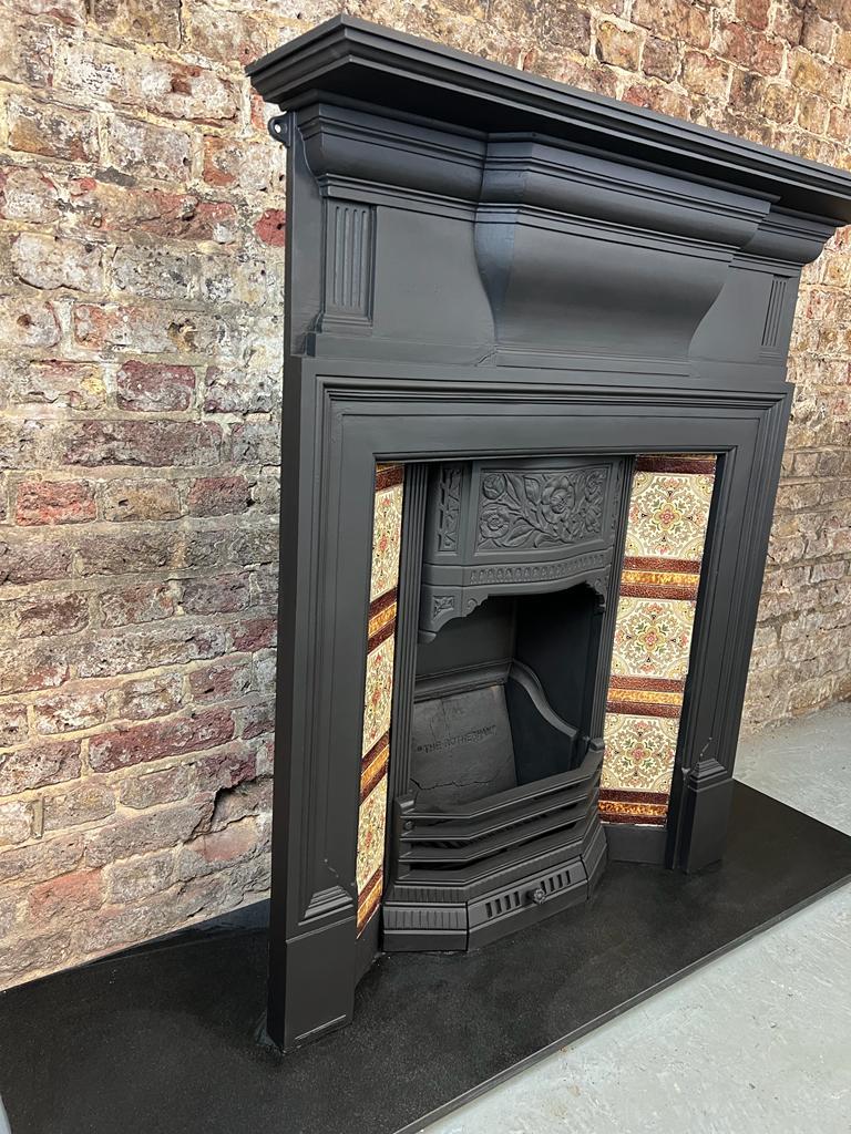 Ceramic 19th Century Victorian Cast-Iron Tiled Fireplace Combination