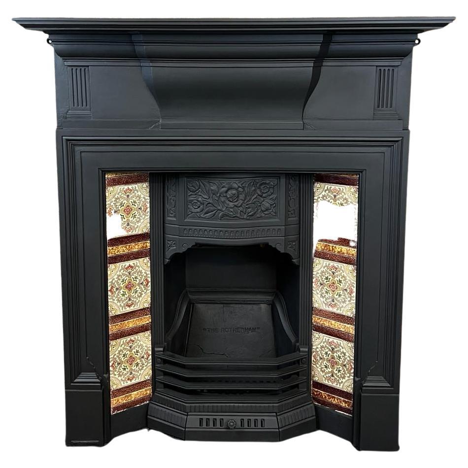 19th Century Victorian Cast-Iron Tiled Fireplace Combination