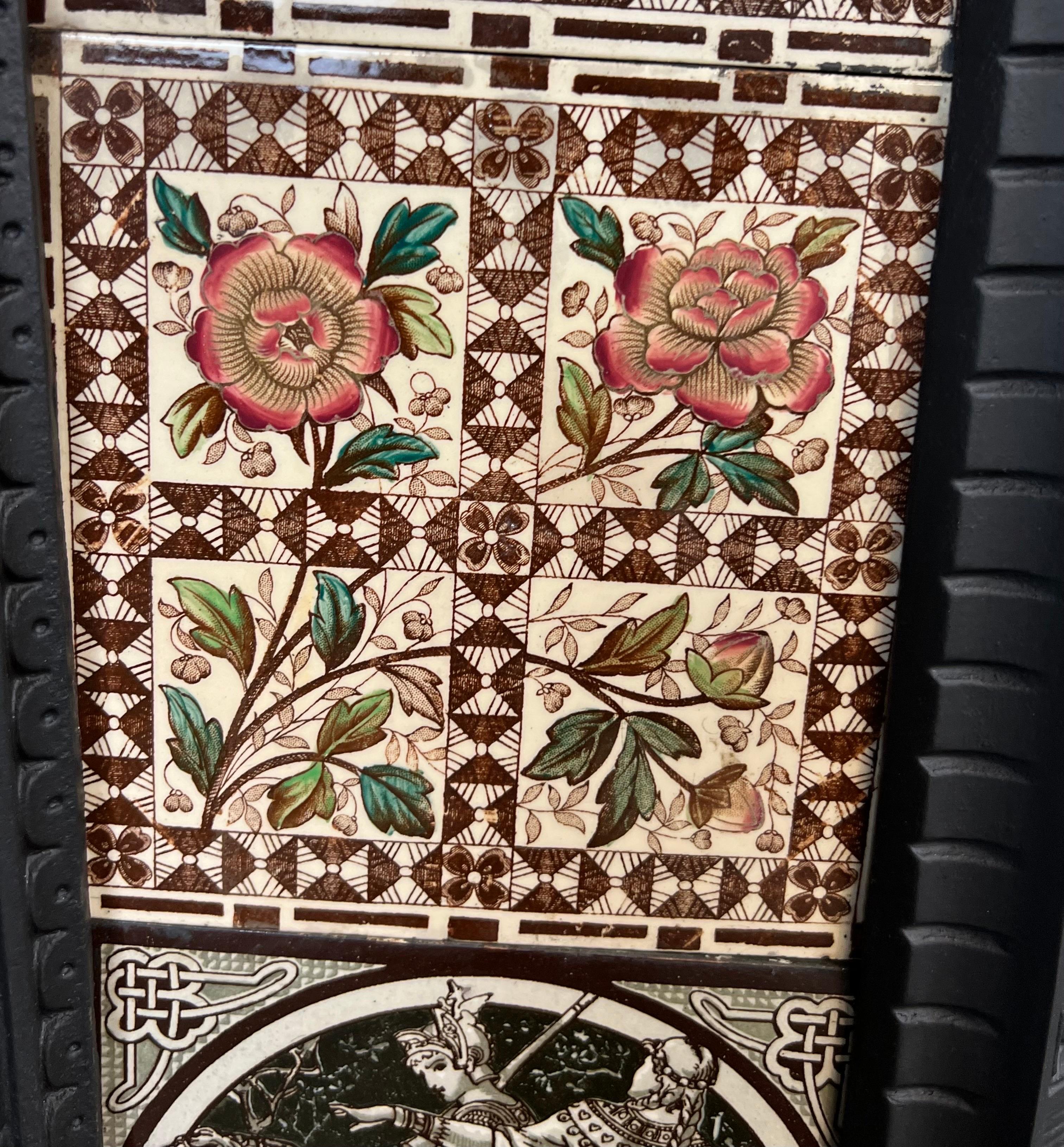 19th Century Victorian Cast Iron Tiled Fireplace Insert 3