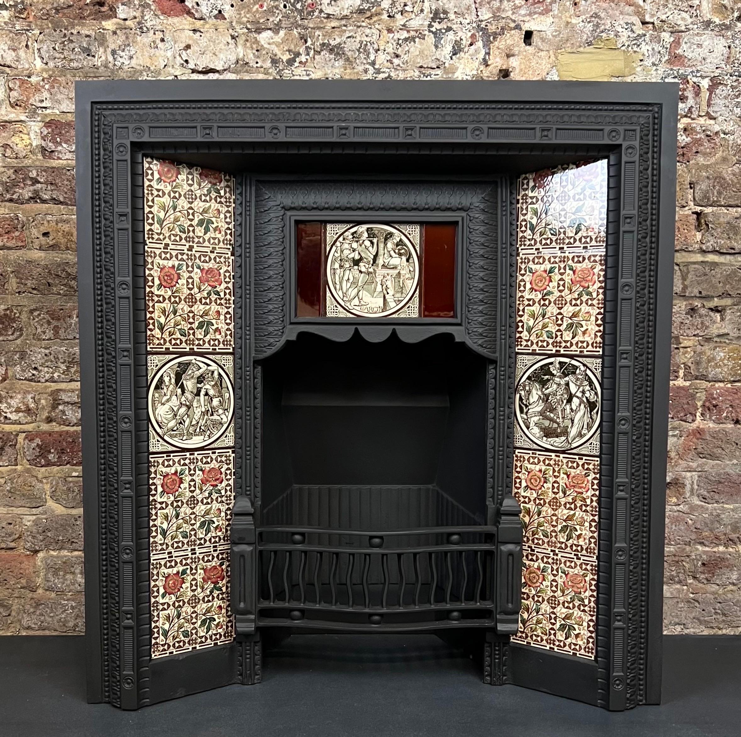 19th Century Victorian Cast Iron Tiled Fireplace Insert 6