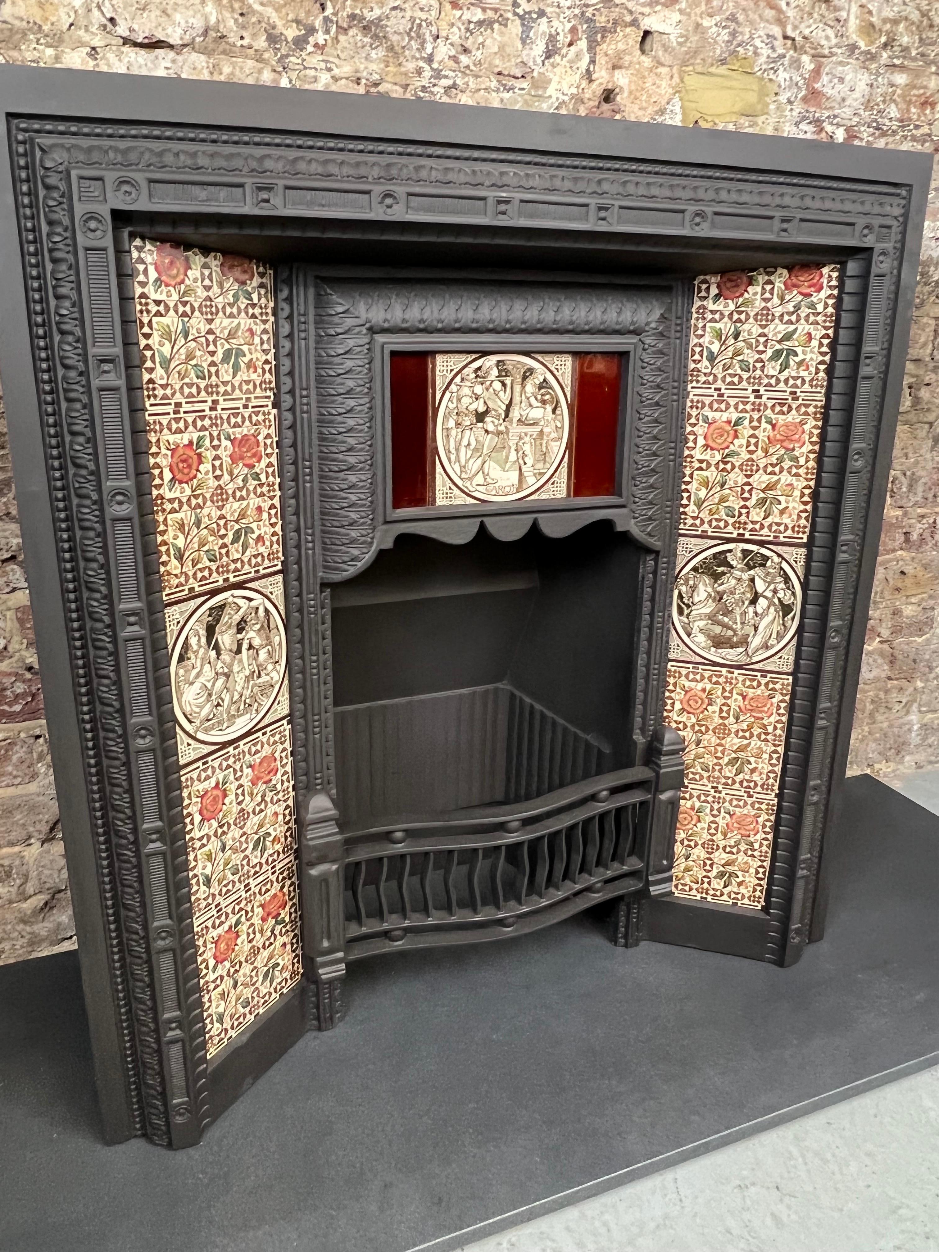 19th Century Victorian Cast Iron Tiled Fireplace Insert 9