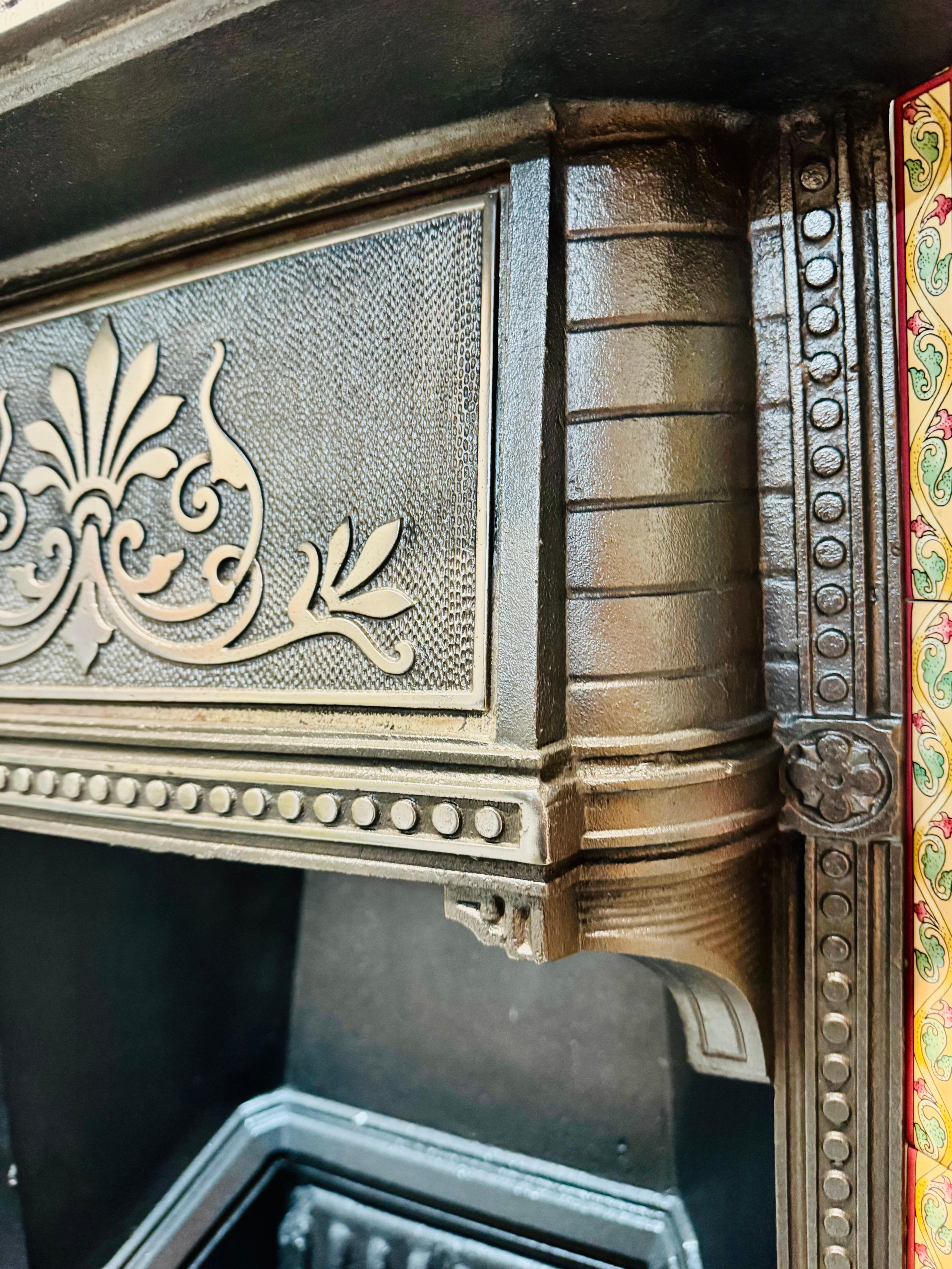 Late 19th Century 19th Century Victorian Cast Iron Tiled Fireplace Insert. For Sale