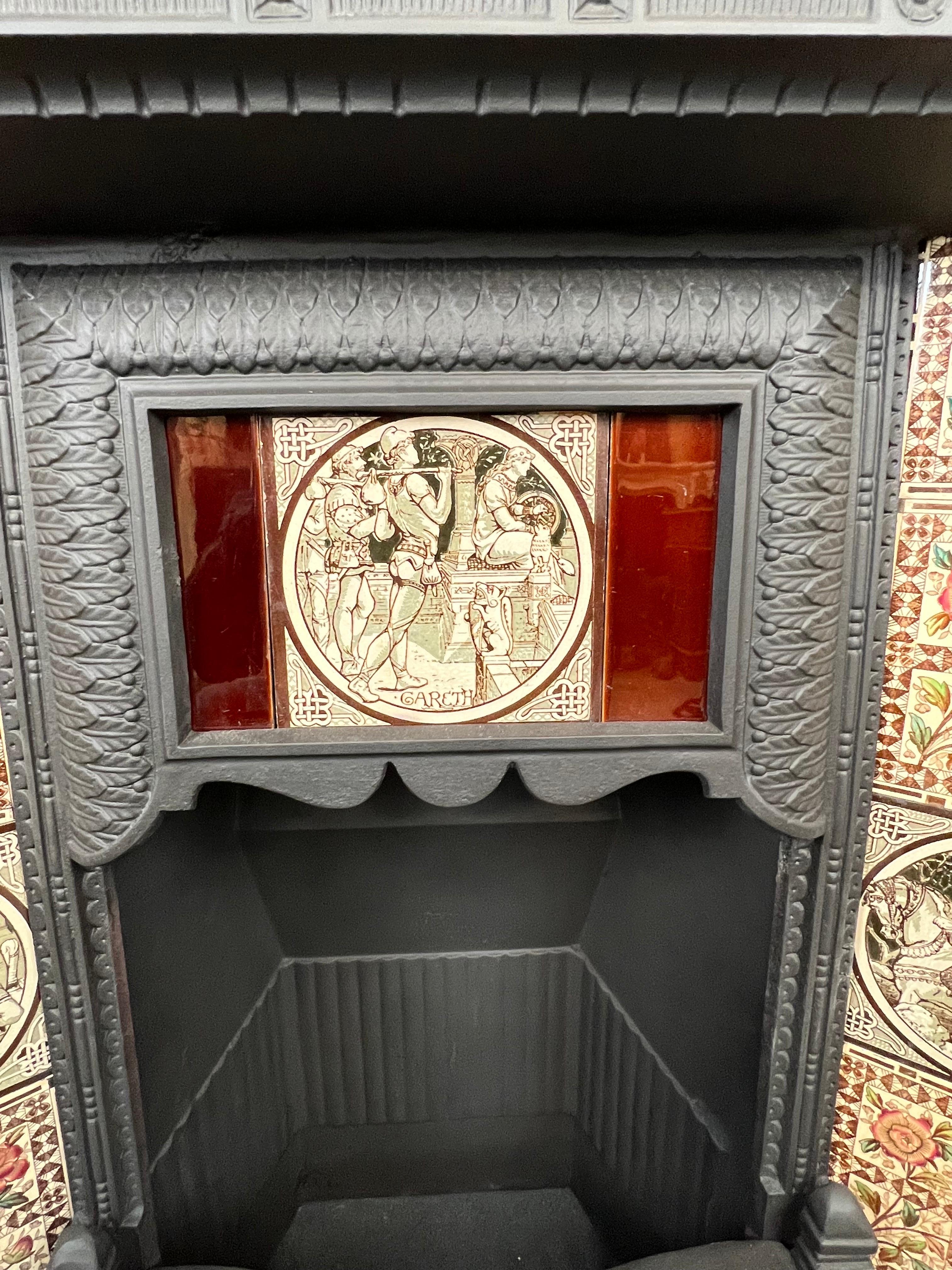 Blackened 19th Century Victorian Cast Iron Tiled Fireplace Insert