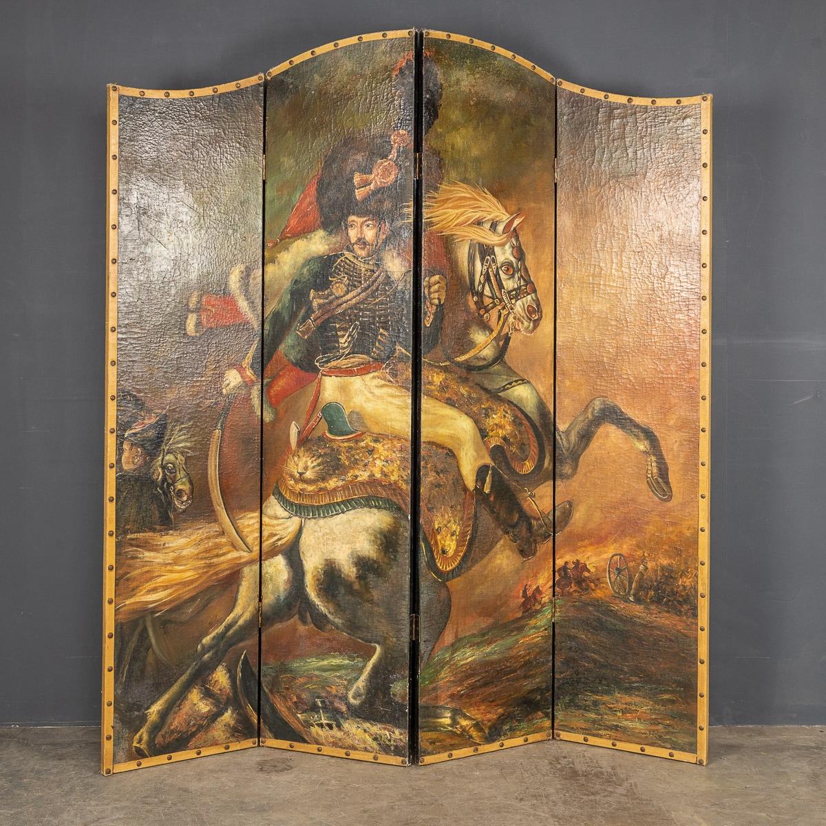 19th Century Victorian 'Cavalry in Battle' Oil Painted Folding Screen