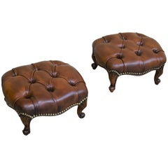 19th Century Victorian Century Walnut Leather Foot Stools