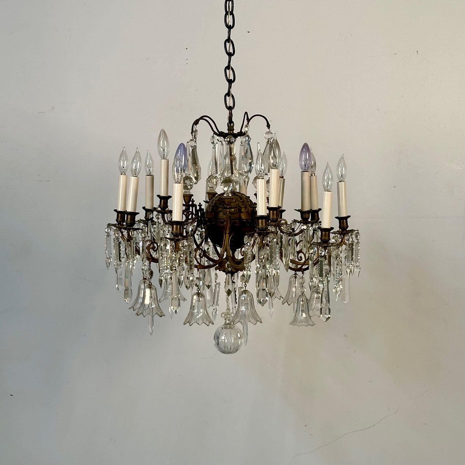19th Century Victorian Chandelier, Bronze and Crystal In Good Condition In Stamford, CT