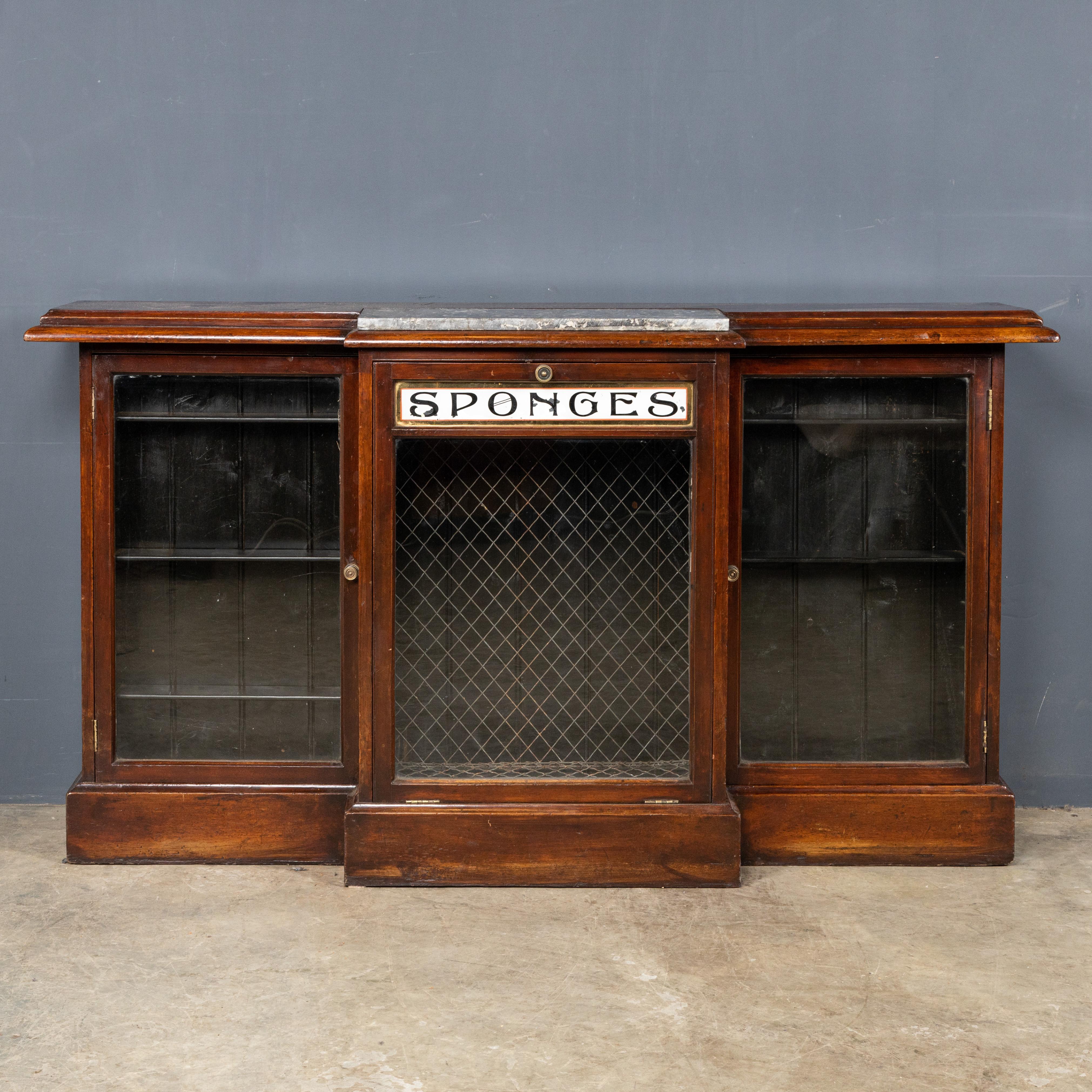 Antique mid-19th century Victorian display counter used in a chemist store to display and distribute sponges.

Condition
In great condition - wear as expected.

Size
Width: 160cm
Depth: 36cm
Height: 92cm