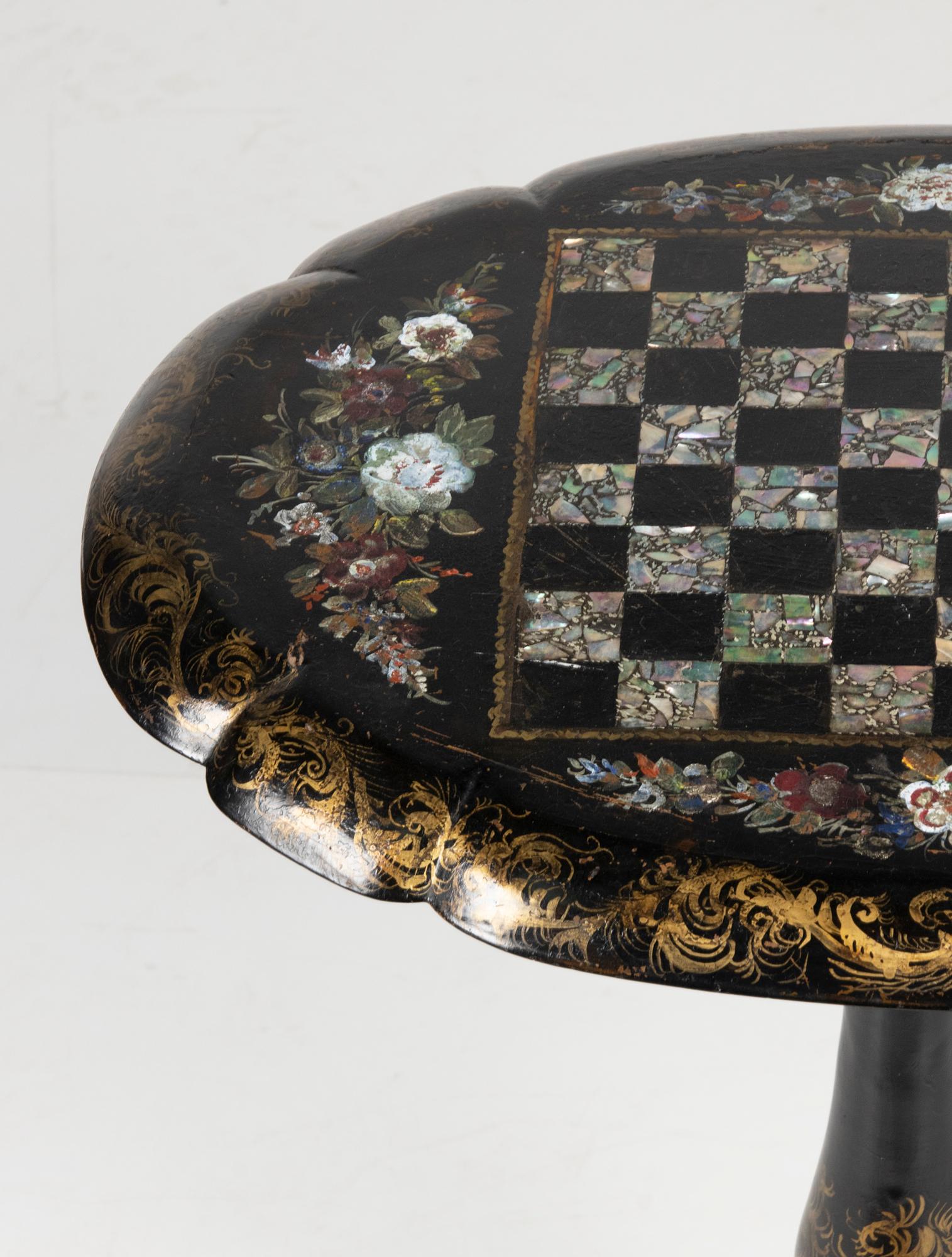 19th Century Victorian Inlay Chess Table Papier Maché 9