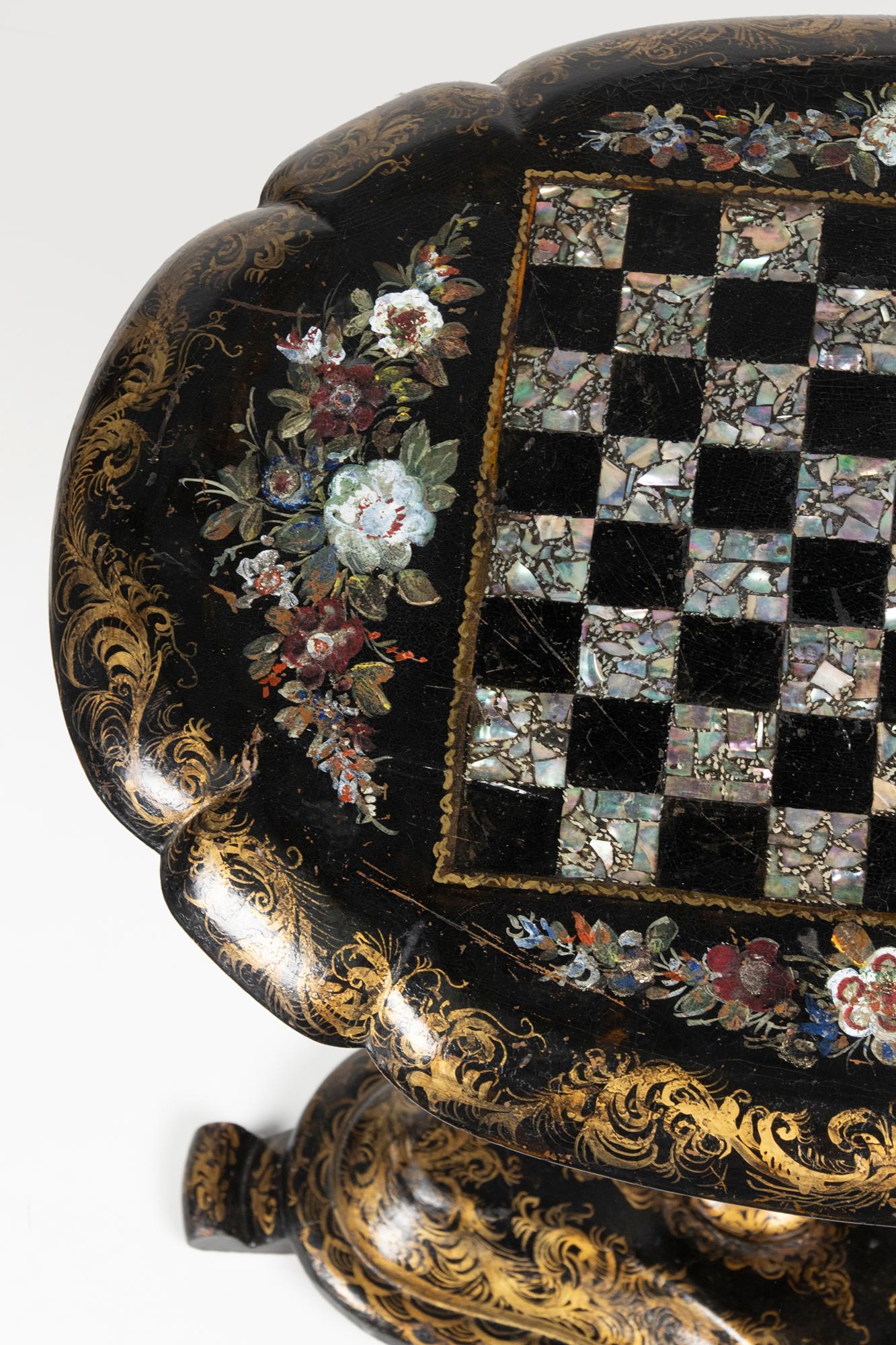 19th Century Victorian Inlay Chess Table Papier Maché 10