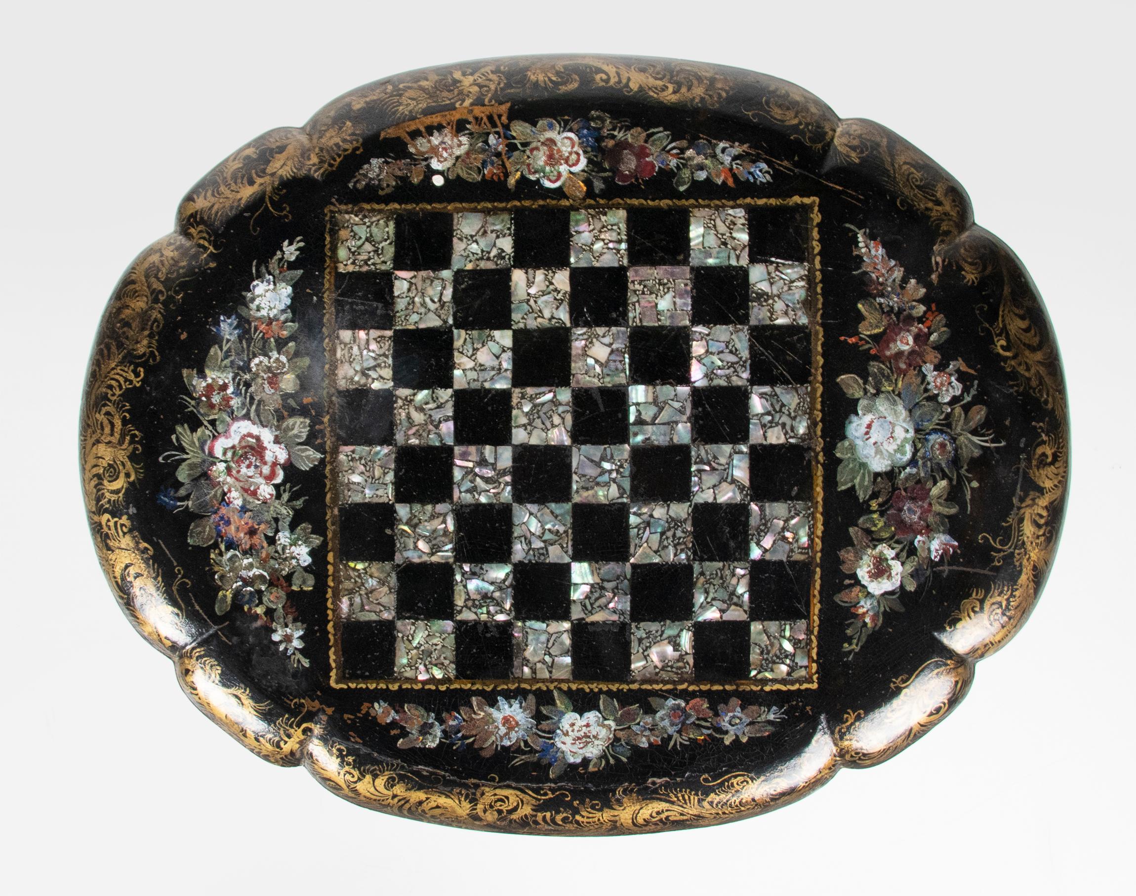 19th Century Victorian Inlay Chess Table Papier Maché 11