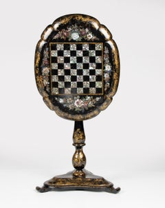 19th Century Victorian Inlay Chess Table Papier Maché