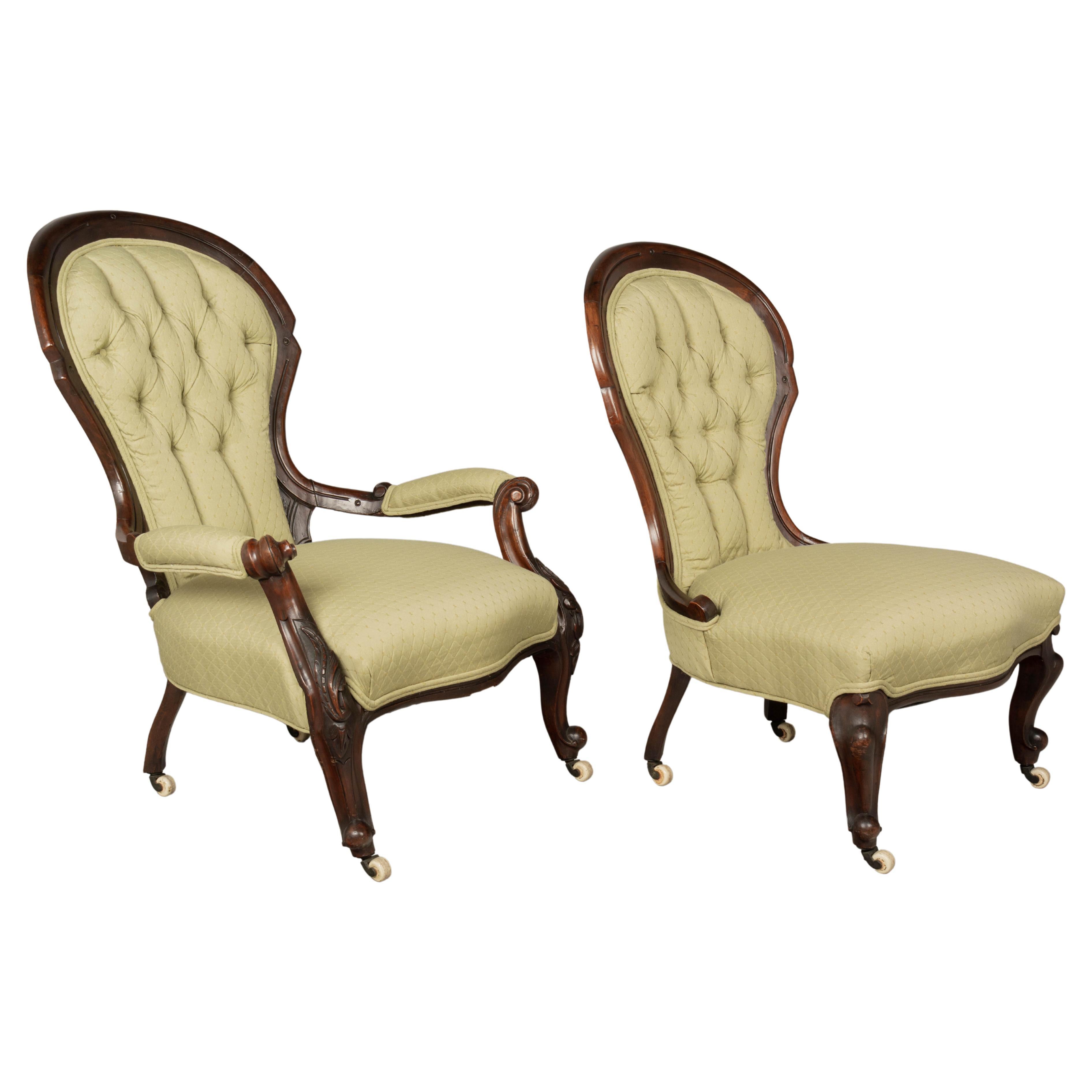 Chaises victoriennes Chesterfield His and Hers du 19ème siècle