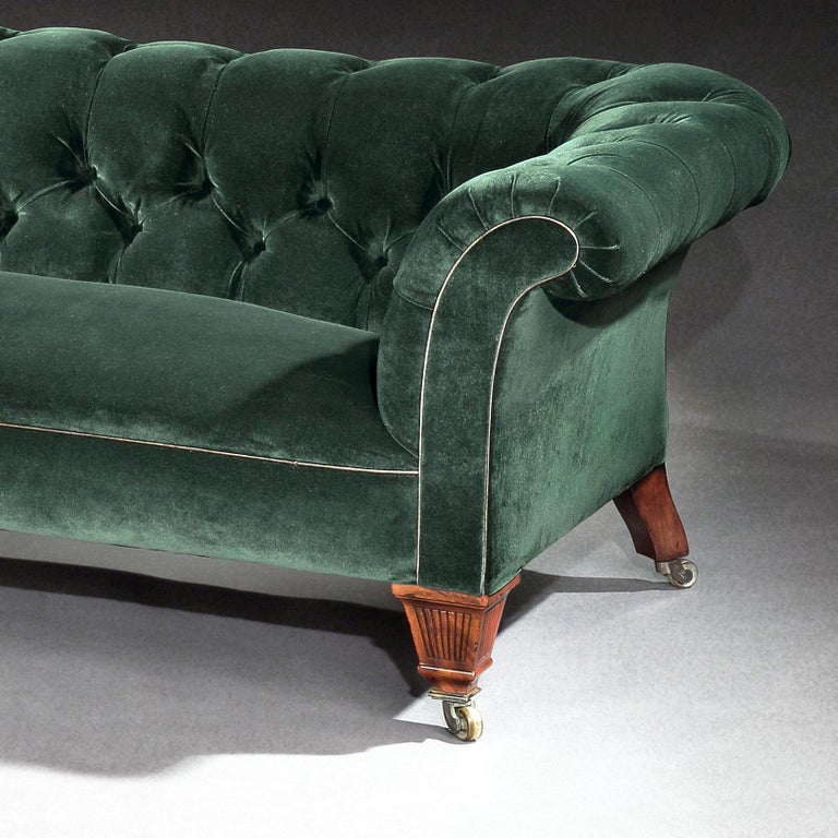 19th Century Victorian Chesterfield Sofa Upholstered in a Green Velvet