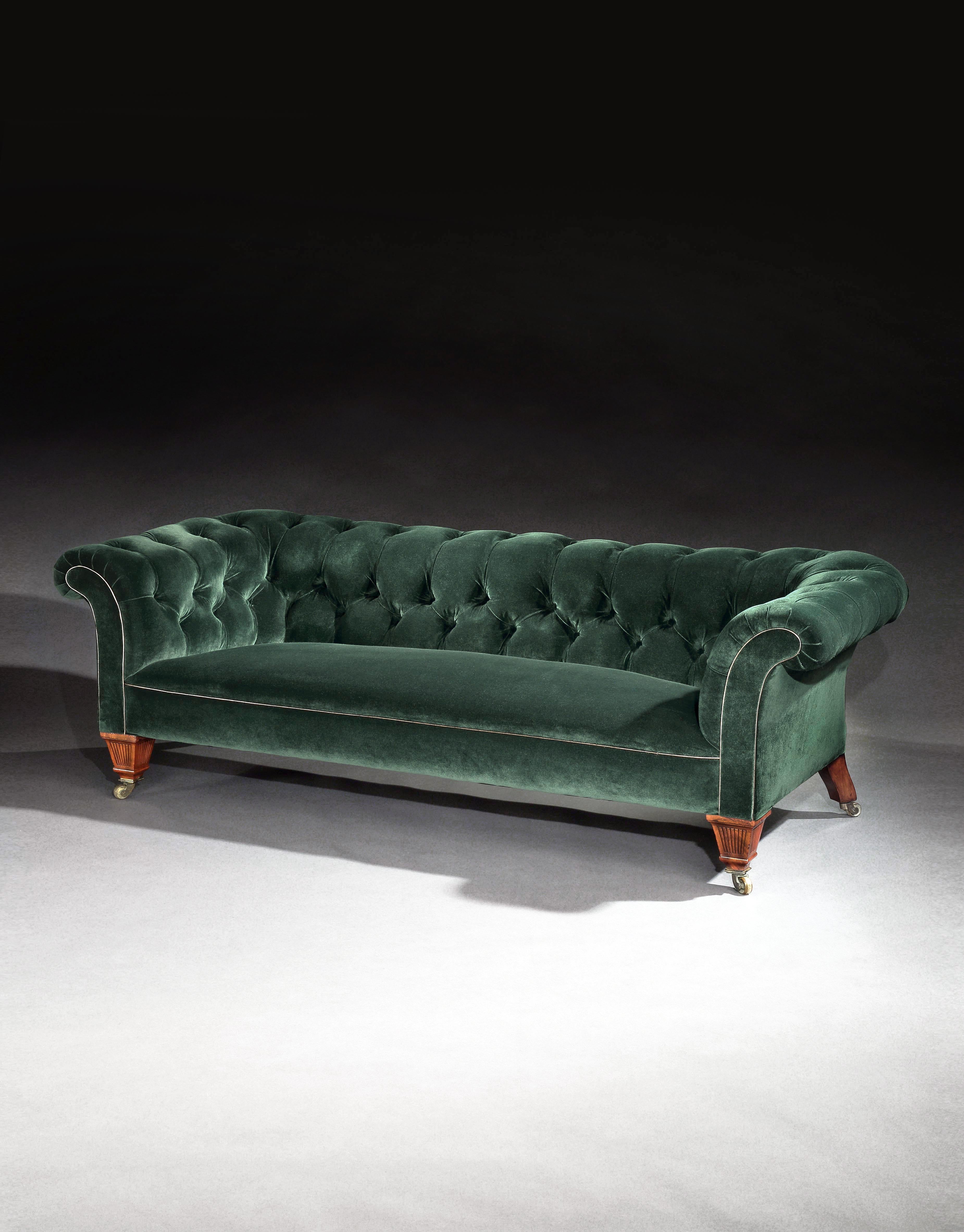 English 19th Century Victorian Chesterfield Sofa Upholstered in a Green Velvet C Hindley