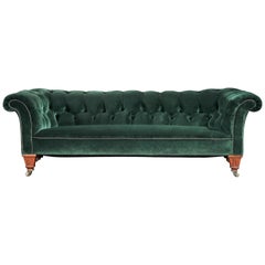 Antique 19th Century Victorian Chesterfield Sofa Upholstered in a Green Velvet C Hindley