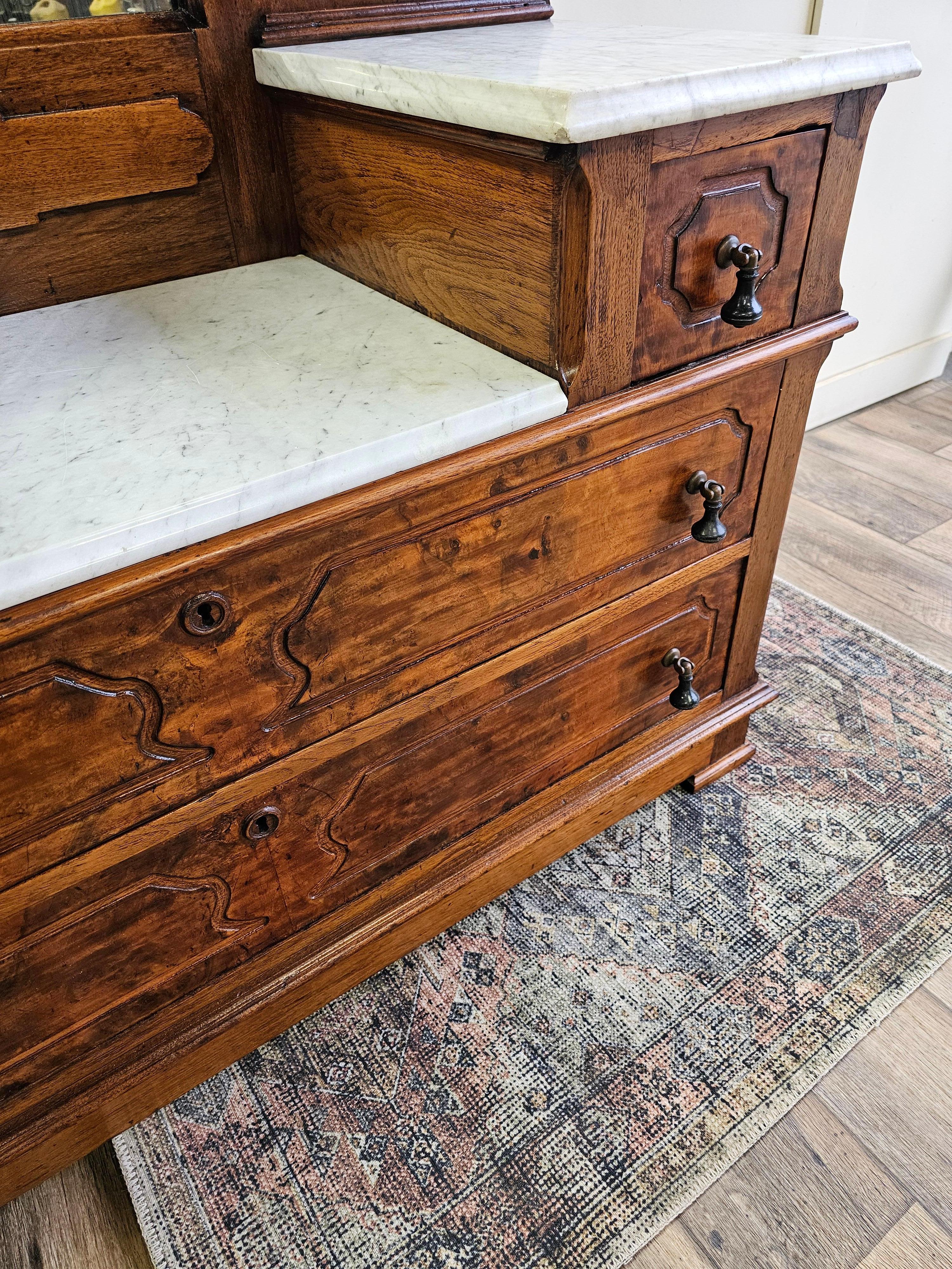 American 19th Century Victorian Chestnut Marble Dresser