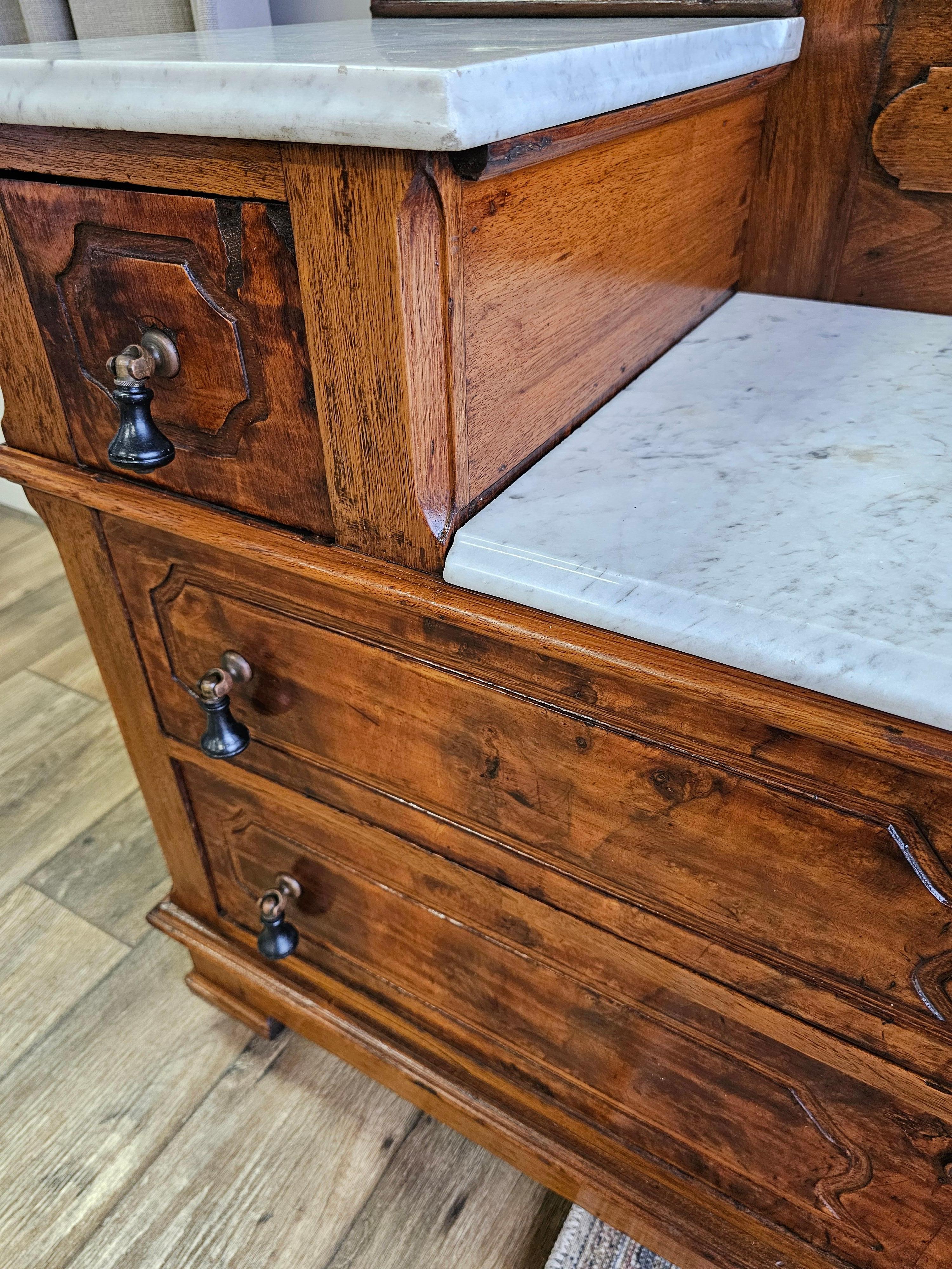 19th Century Victorian Chestnut Marble Dresser 1