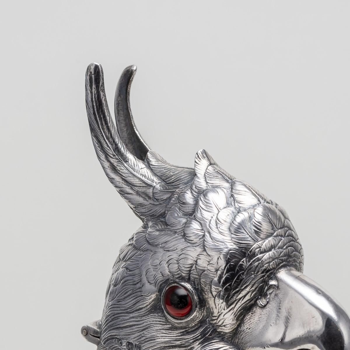 19th Century Victorian Cockatoo Solid Silver & Glass Claret Jug, London c.1881 6