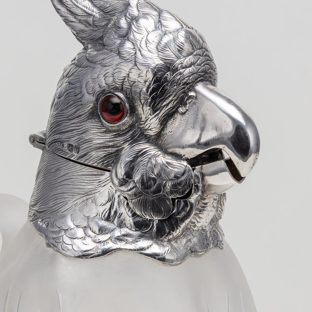 19th Century Victorian Cockatoo Solid Silver & Glass Claret Jug, London c.1881 8