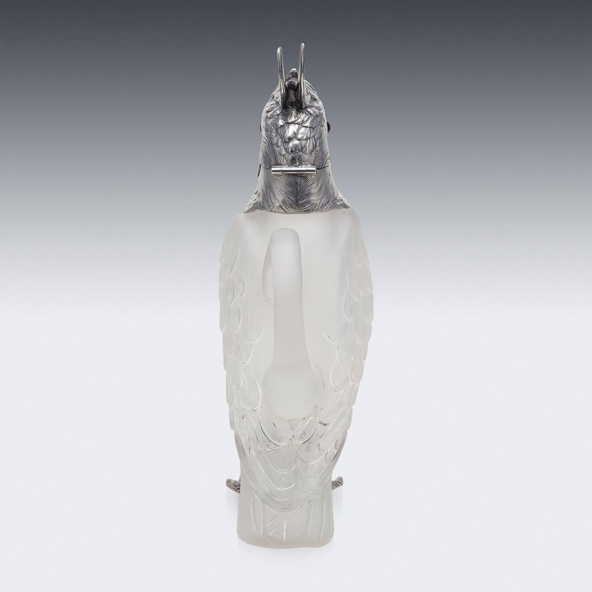 19th Century Victorian Cockatoo Solid Silver & Glass Claret Jug, London c.1881 1