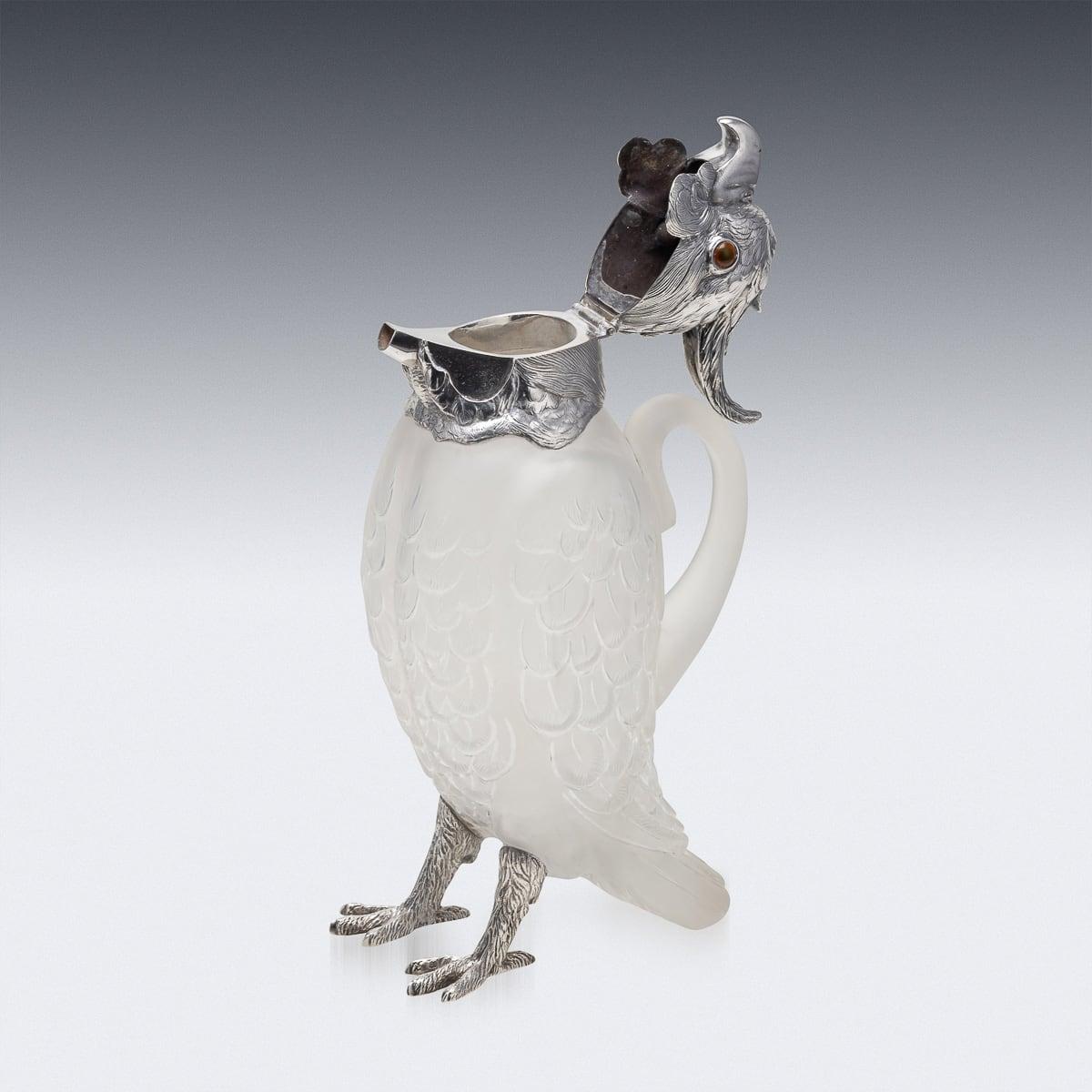 19th Century Victorian Cockatoo Solid Silver & Glass Claret Jug, London c.1881 2
