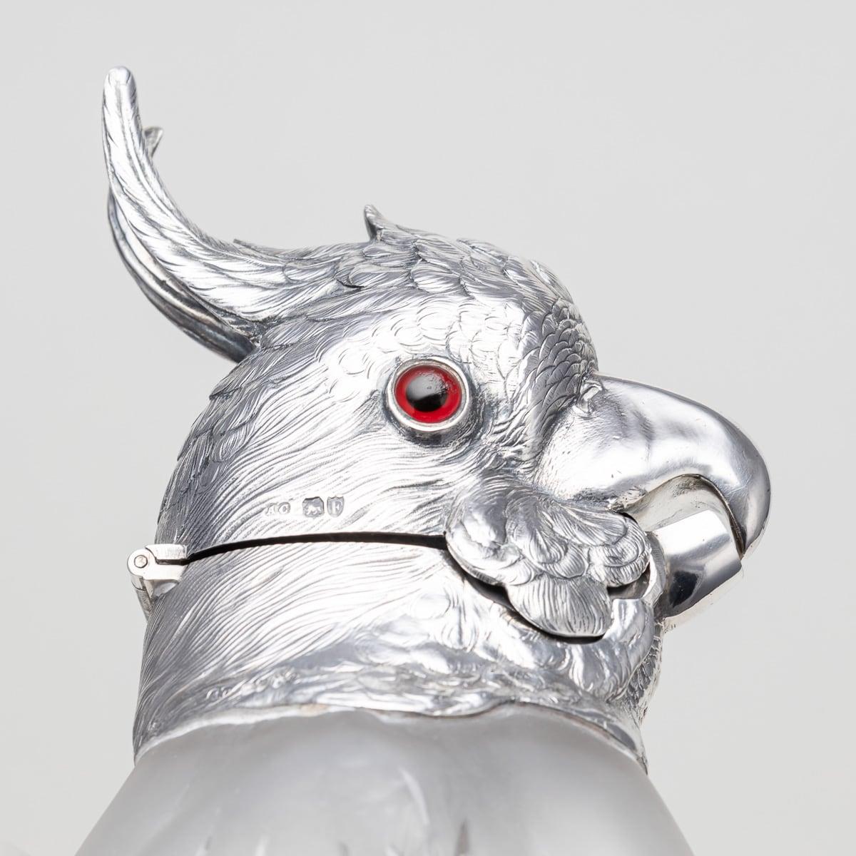 19th Century Victorian Cockatoo Solid Silver & Glass Claret Jug, London c.1881 4