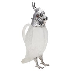 19th Century Victorian Cockatoo Solid Silver & Glass Claret Jug, London c.1881