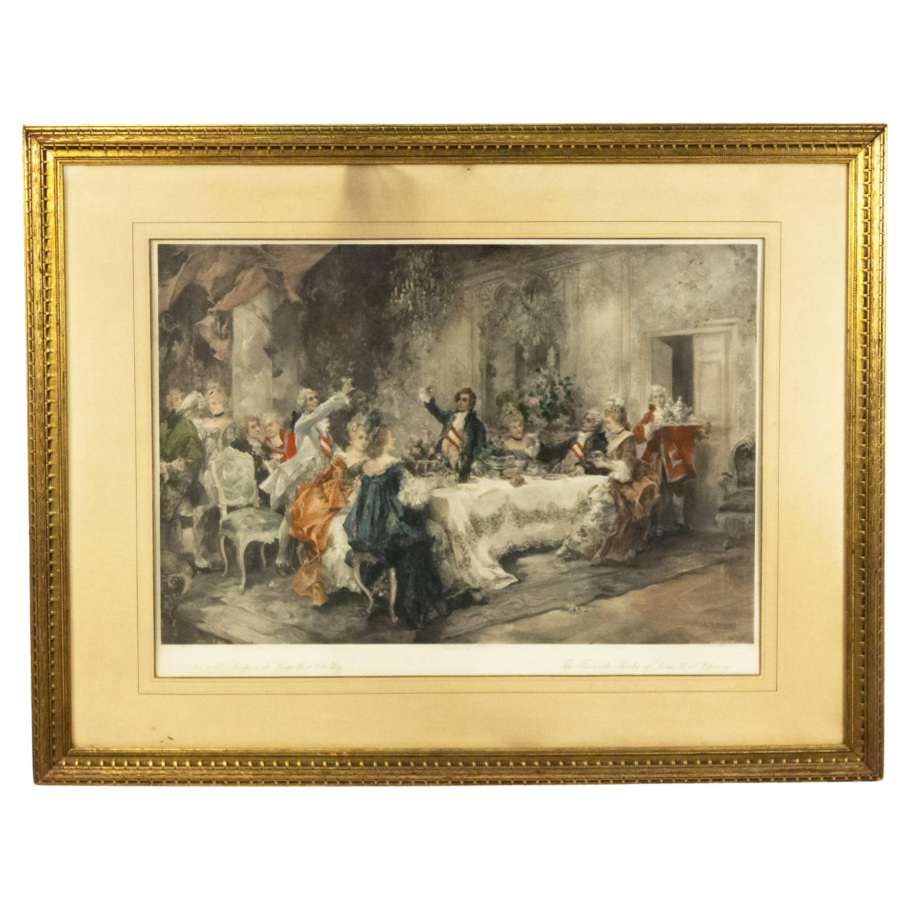 Litografía victoriana en color del siglo XIX sobre un banquete en venta