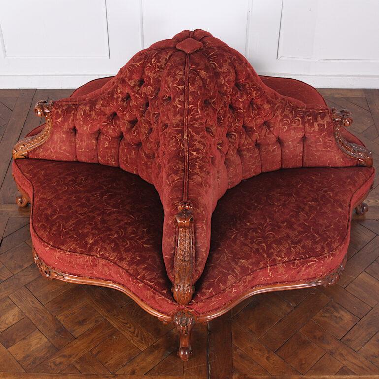 Carved 19th Century Victorian Conversation Sofa Gossip Bench