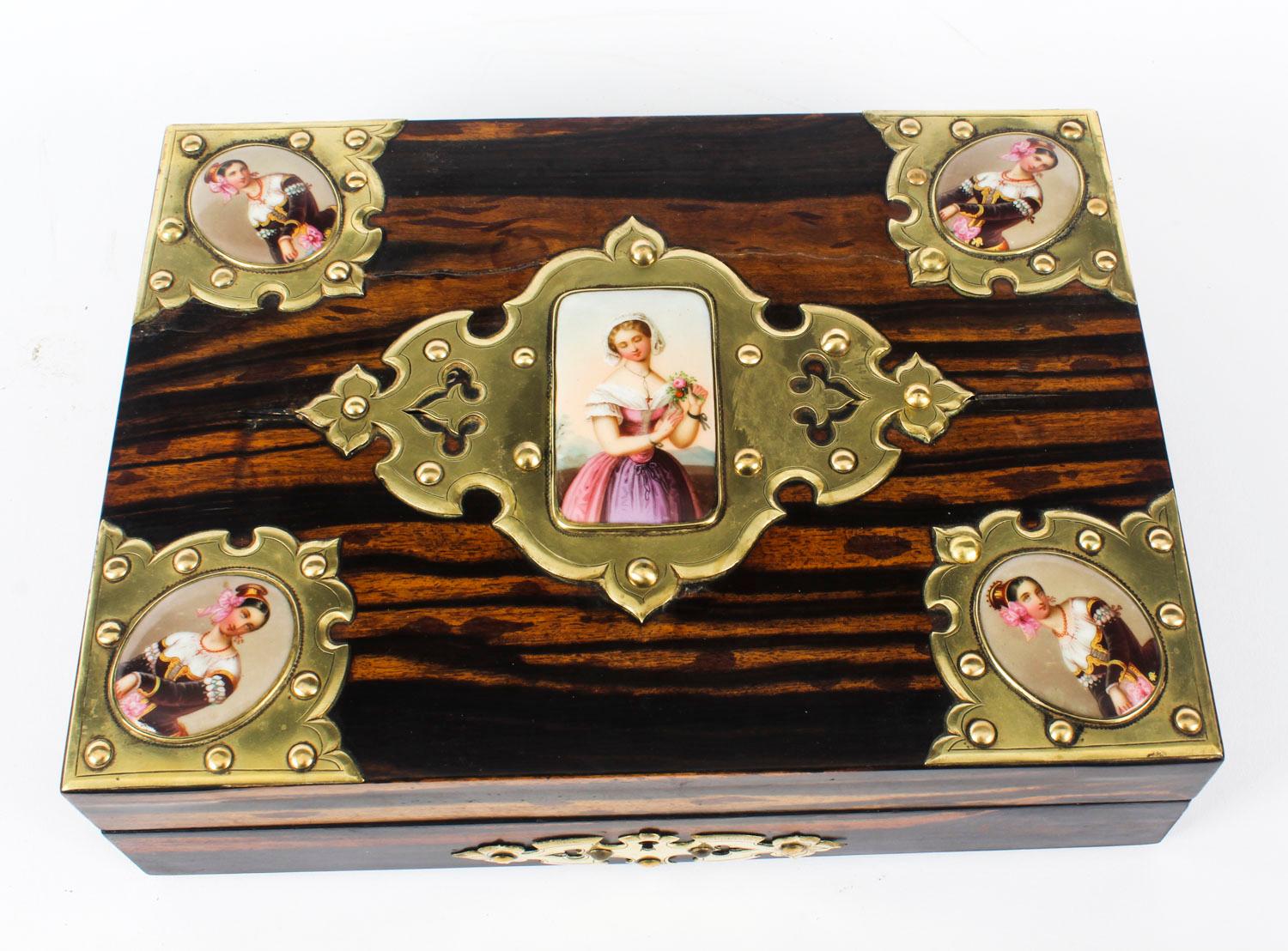 English 19th Century Victorian Coromandel & KPM Porcelain Jewellery Casket