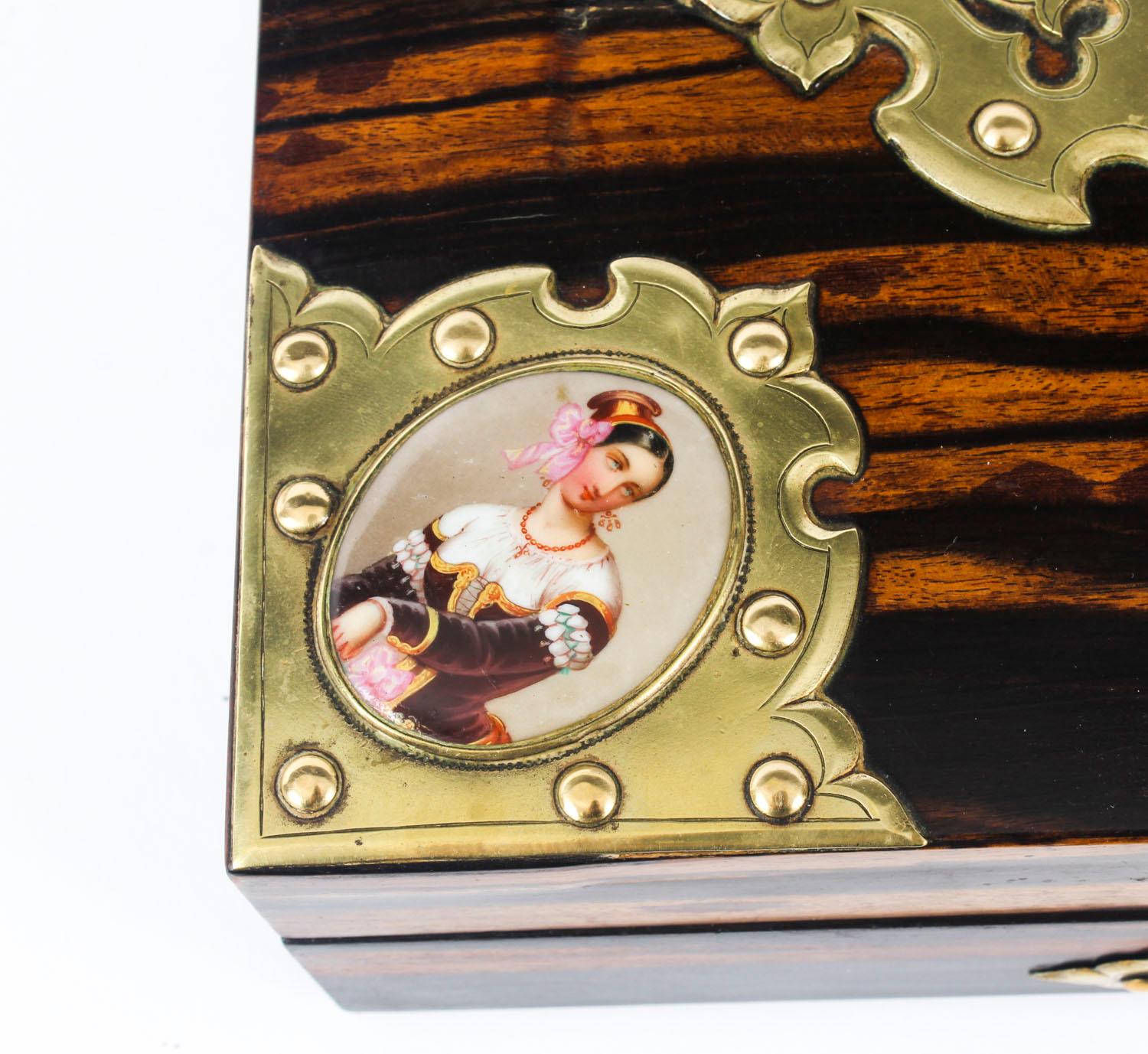 Late 19th Century 19th Century Victorian Coromandel & KPM Porcelain Jewellery Casket