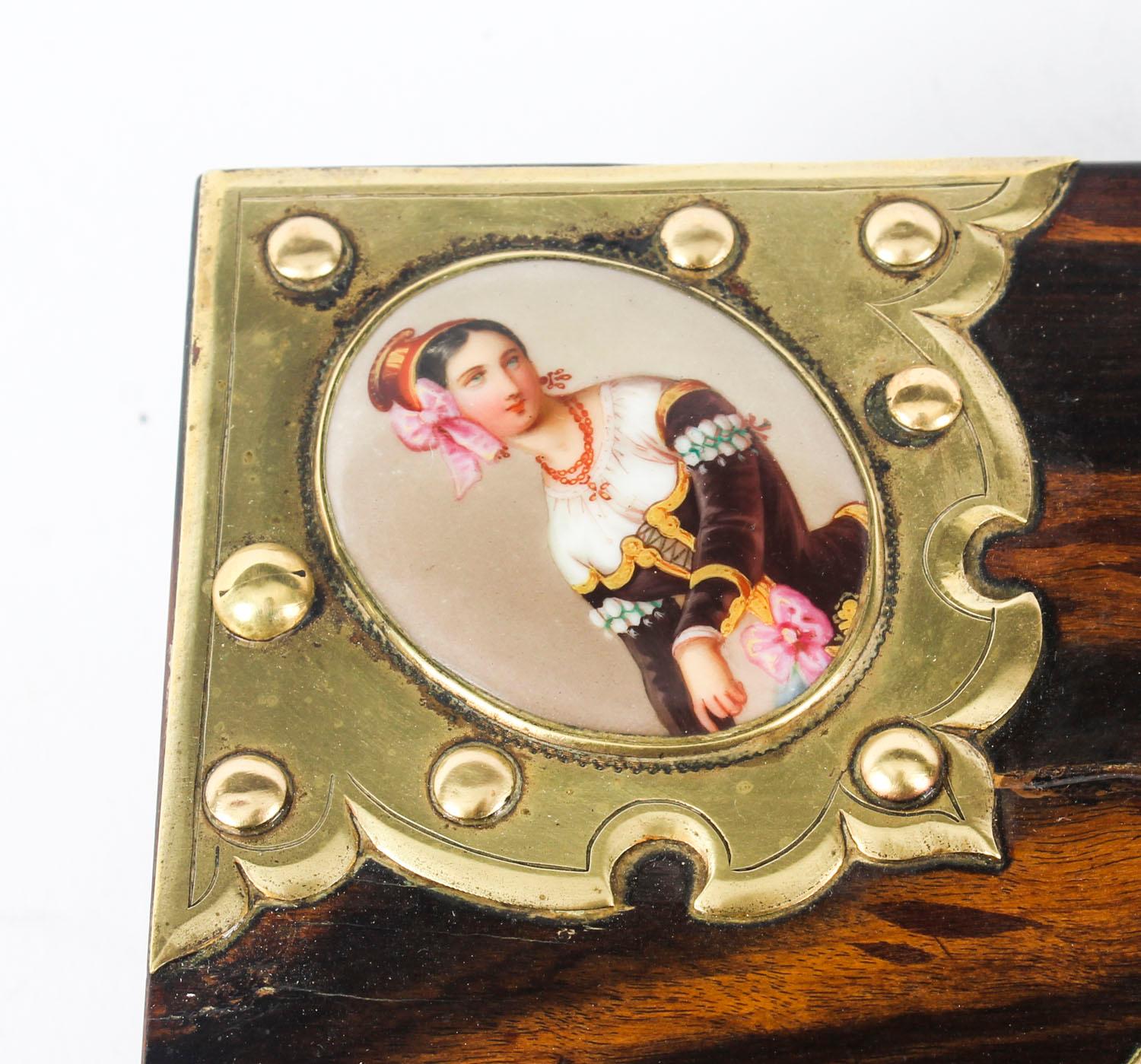 Brass 19th Century Victorian Coromandel & KPM Porcelain Jewellery Casket
