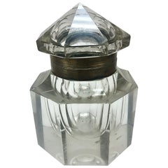 Tintero octogonal de cristal victoriano del siglo XIX