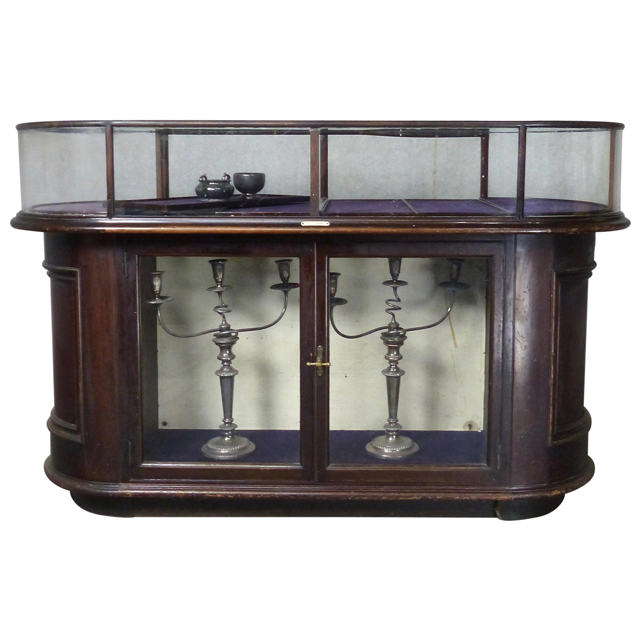 19th Century Victorian Curved Glass Display Case by Curtis, Leeds, England