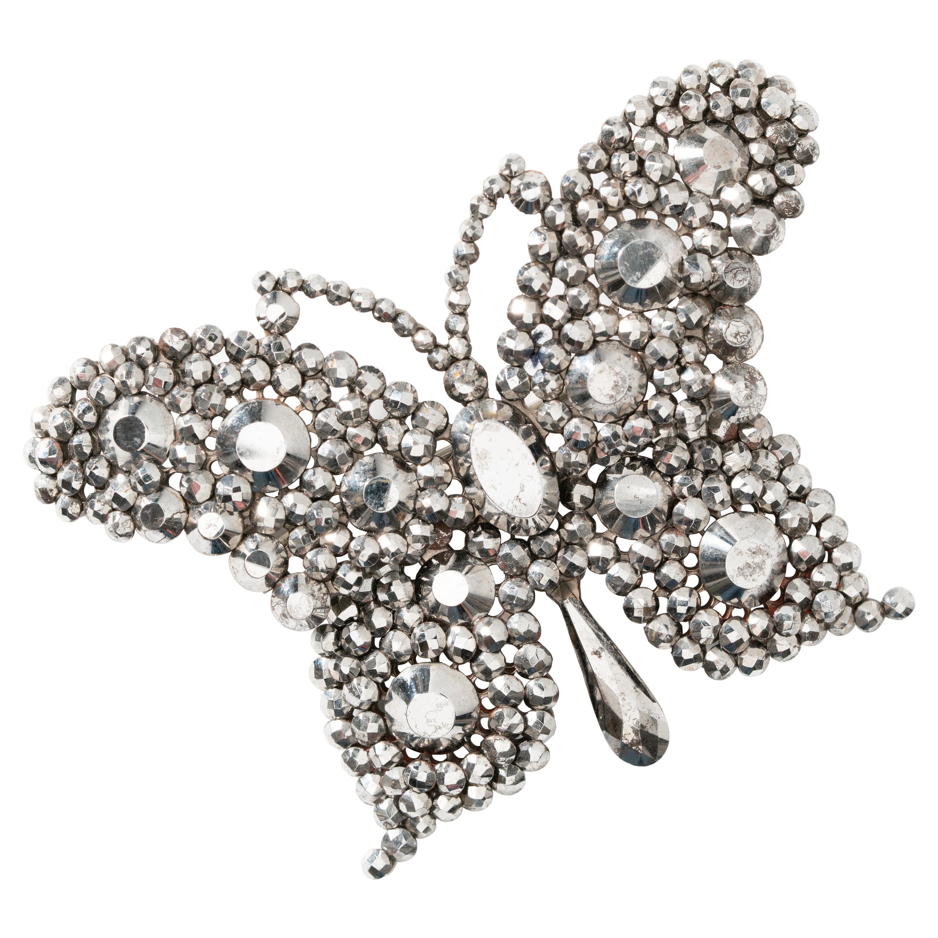 19th Century Victorian Cut Steel Extra Large Butterfly Brooch