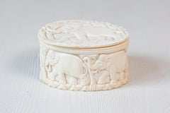 19th Century Victorian Decorative Box with Carved Frieze of Passing Elephants